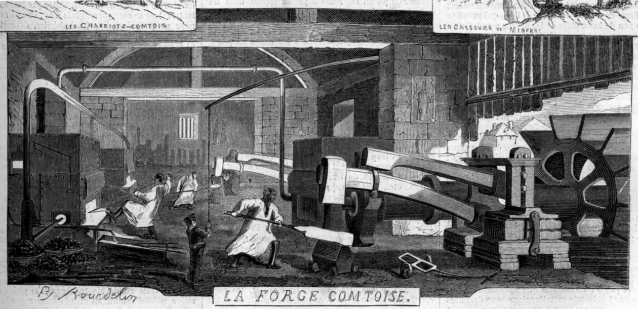 Forges de la Franche Comte: invändig bild av fabriken i Rans, Jura (39) av Emile Bourdelin