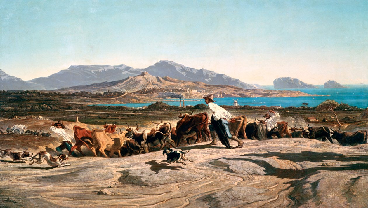 "En utsikt över Marseille", c1829-1863 av Emile Charles Joseph Loubon