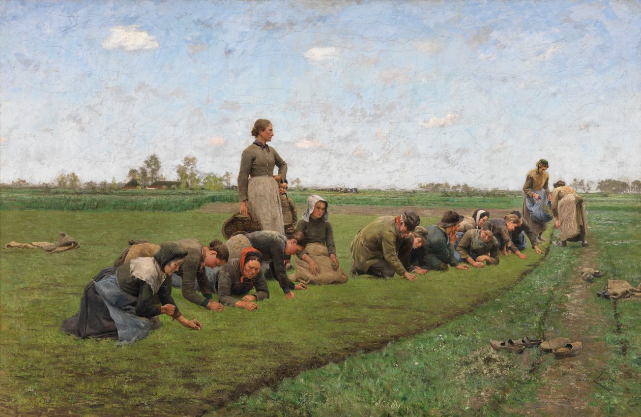 Ogräsrensning i lin i Flandern av Emile Claus