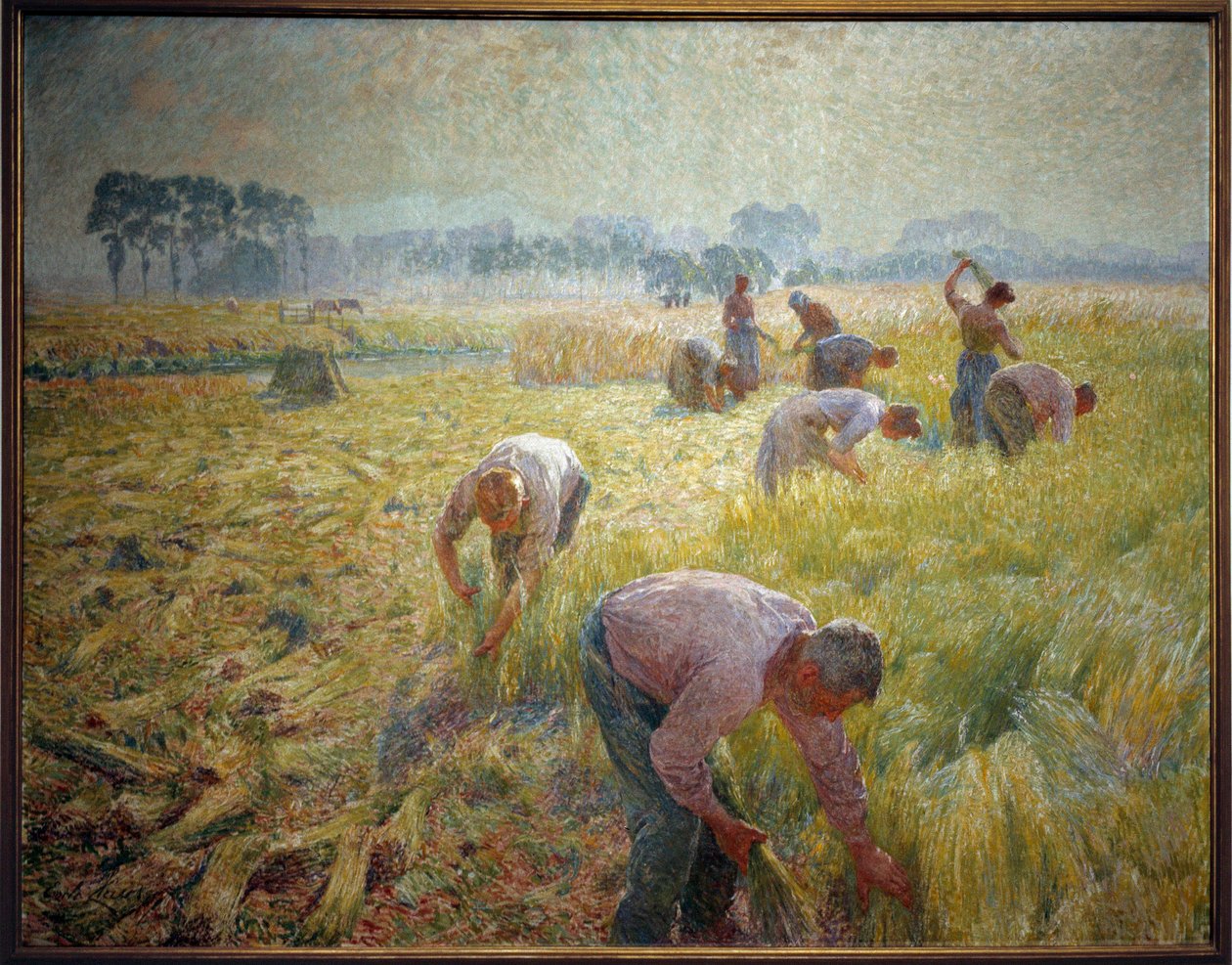 La collolte du linen Målning av Emile Claus (1849-1924) 1904 Sön. 1,56 X 2,01 m Bryssel, Royal Museum of Fine Arts av Emile Claus