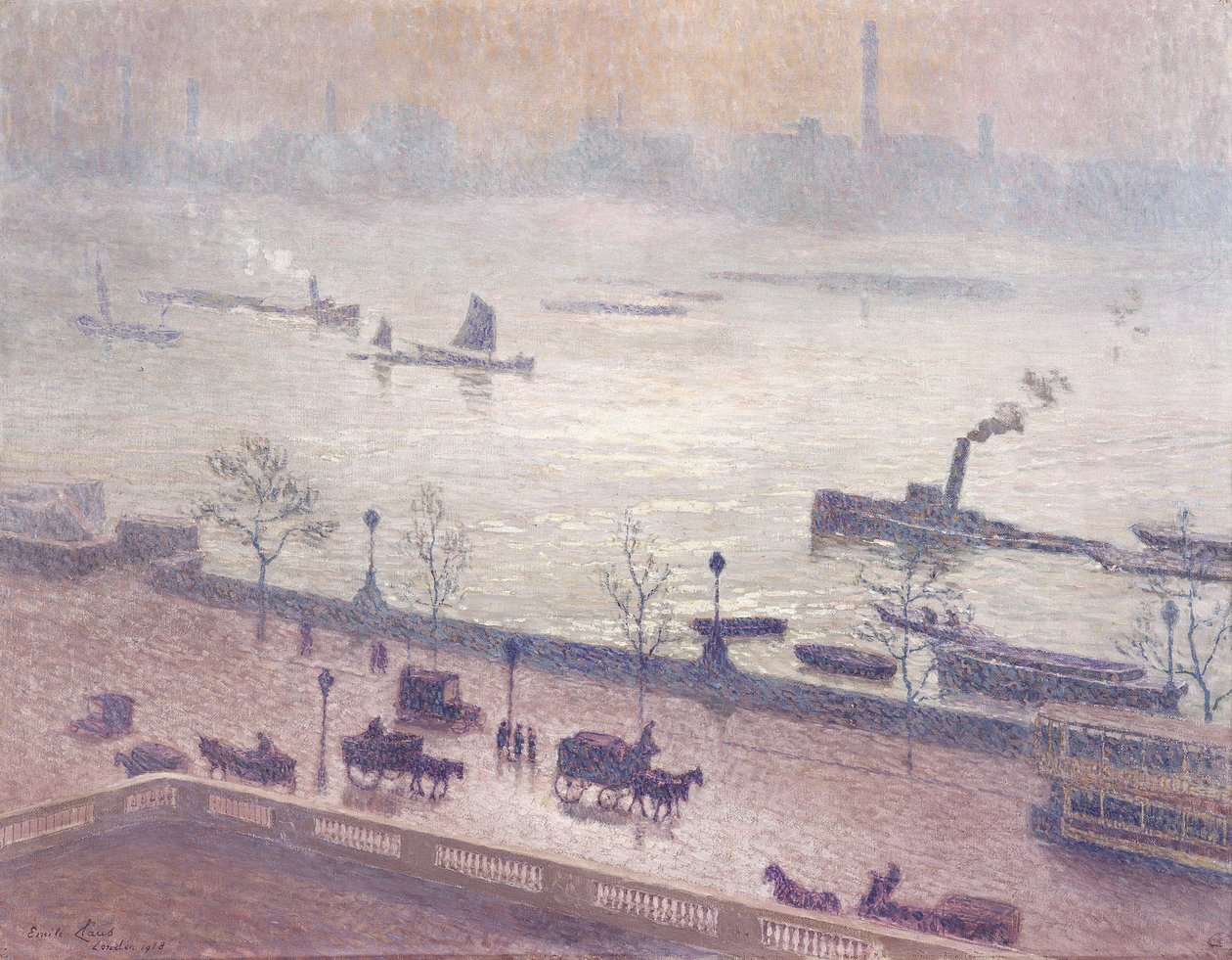 Morgonljusets spegling i Themsen i London av Emile Claus