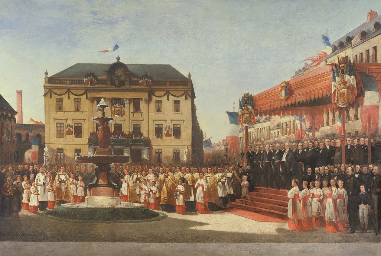 Ceremoni för invigningen av vattnet i floden Lys vid Roubaix 1864, 1864 av Emile Defrenne