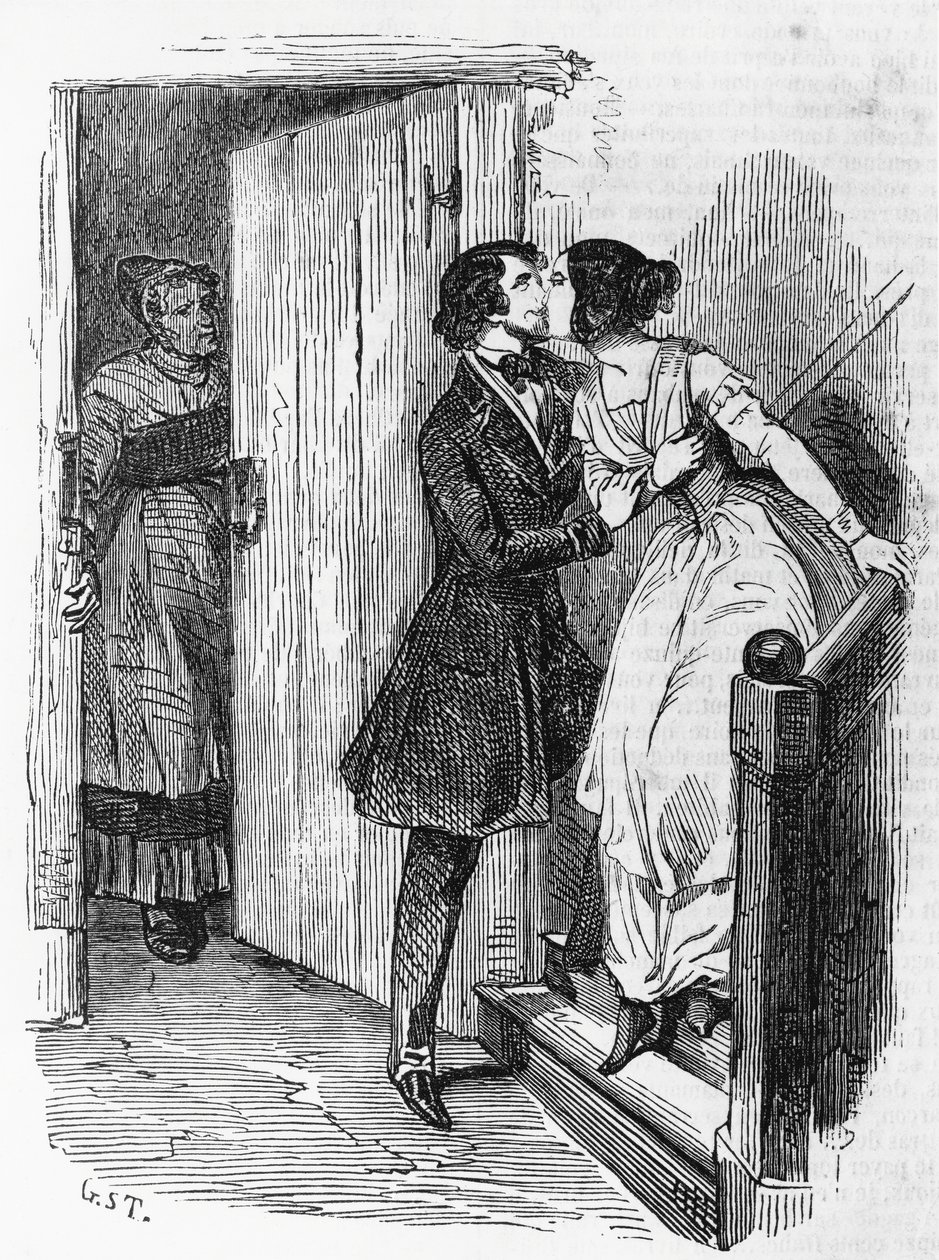 Illustration för Eugenie Grandet, roman av Honore de Balzac (1799-1850) från samlingen i flera volymer med titeln Human Comedy, gravyr av Emile Deschamps (1822-1893) av Emile Deschamps