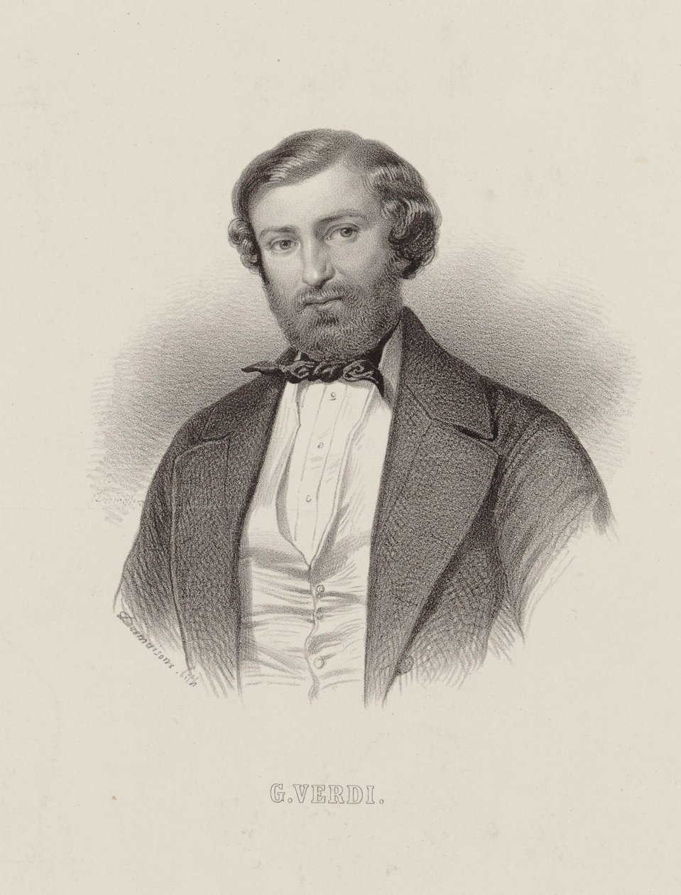 Porträtt av kompositören Giuseppe Verdi 1813-1901, ca 1860. av Emile Desmaisons