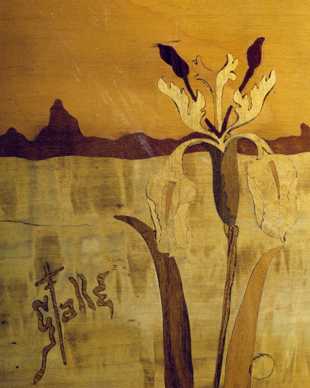 Bord i jugendstil, av Emile Galle (1846-1904), valnöt med fanerfinish och olika träslag, detalj, Frankrike, 1900-talet av Emile Galle