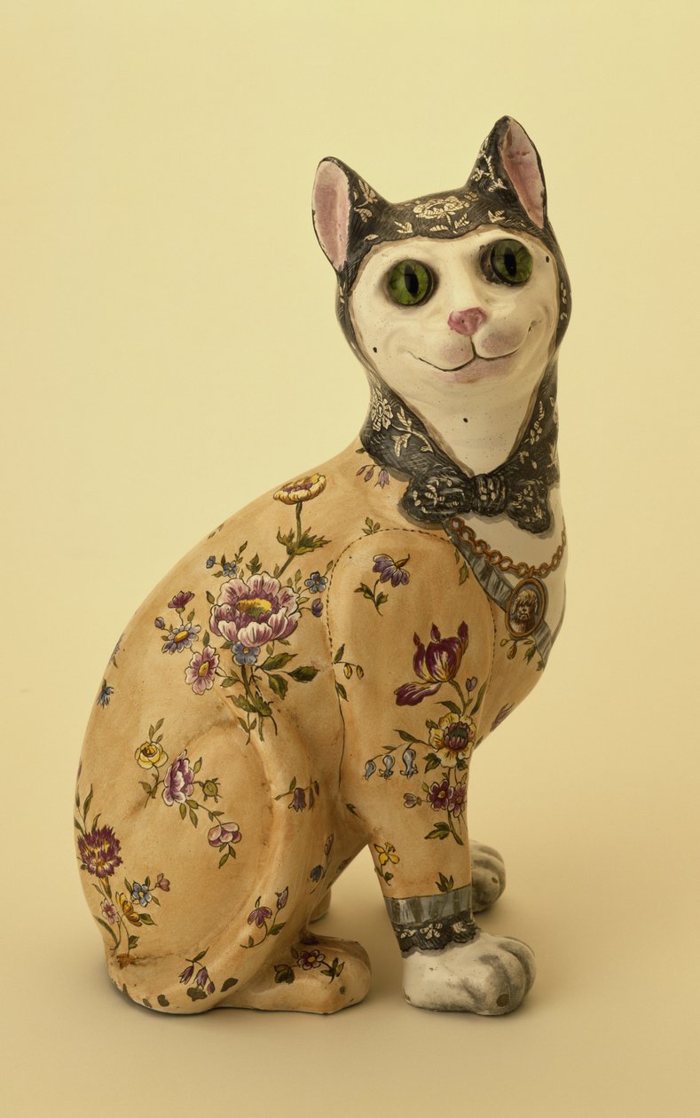Figur av en katt (tennglaserat lergods) av Emile Galle