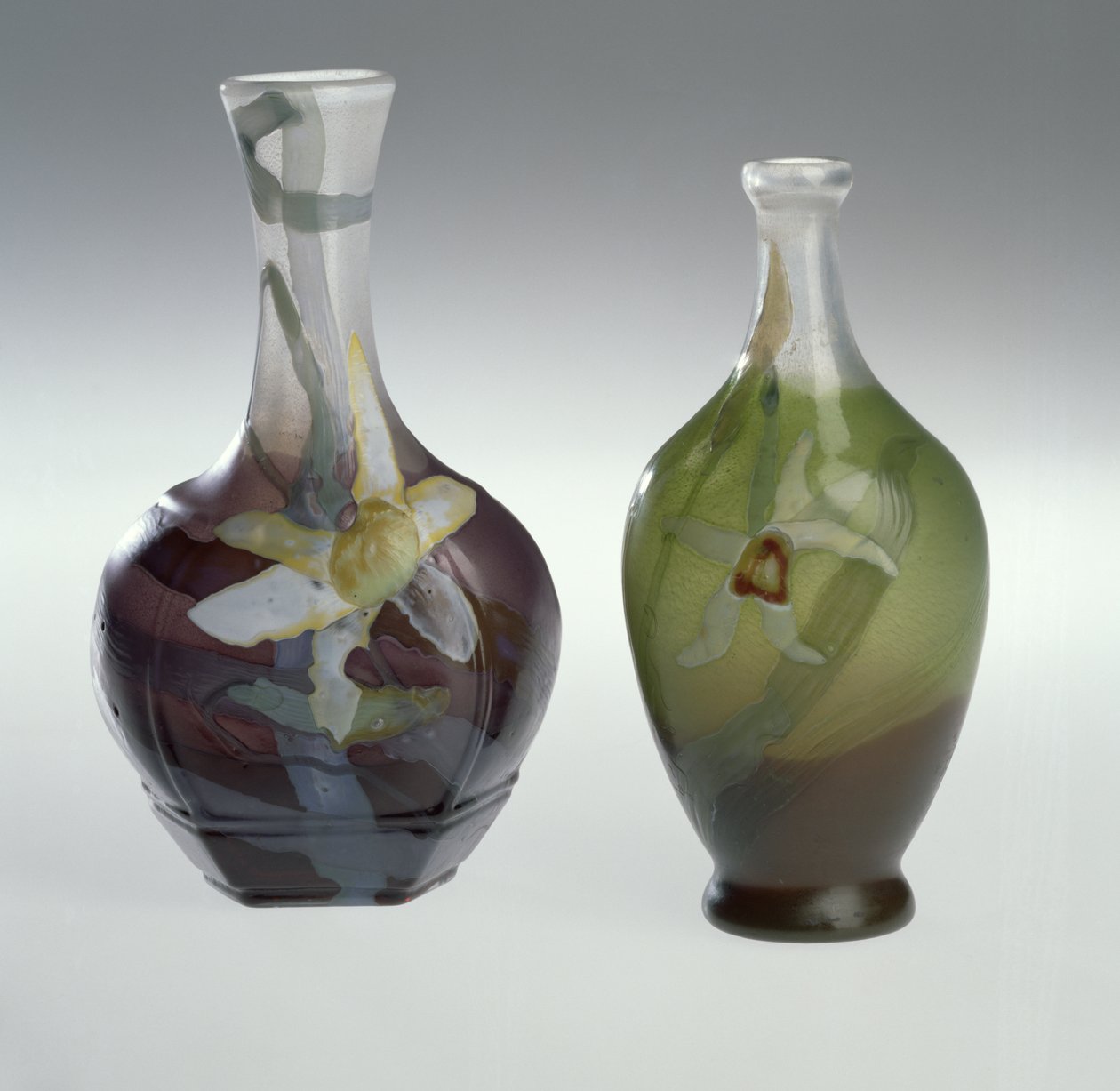 Intarsia på glas och graverad vas c.1900 av Emile Galle