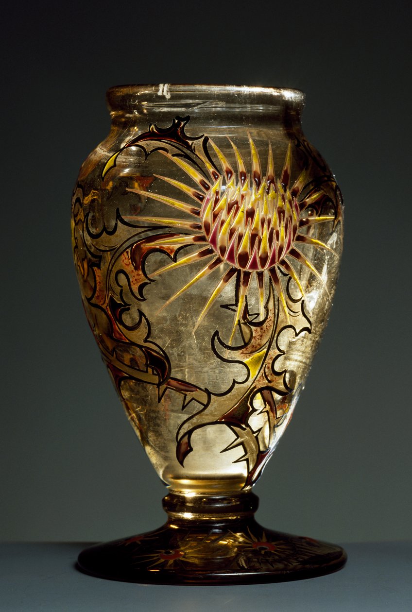 Rökt glasvas med emaljdekorationer, ca 1890, av Emile Galle, Nancy, Frankrike av Emile Galle