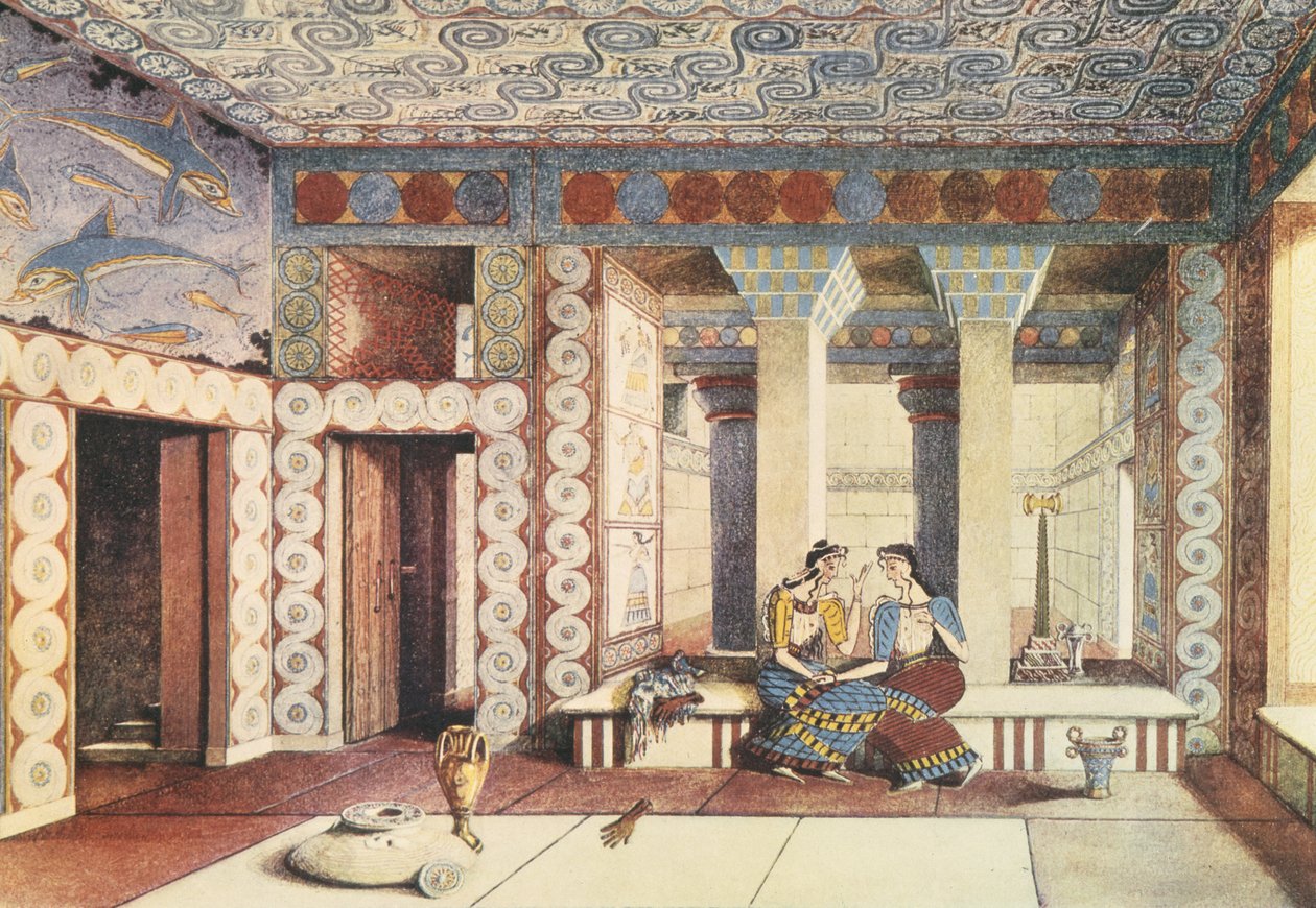 Konstnärens intryck av Knossos-palatset, Kreta, ca 1900 (litho) av Emile Gilliéron