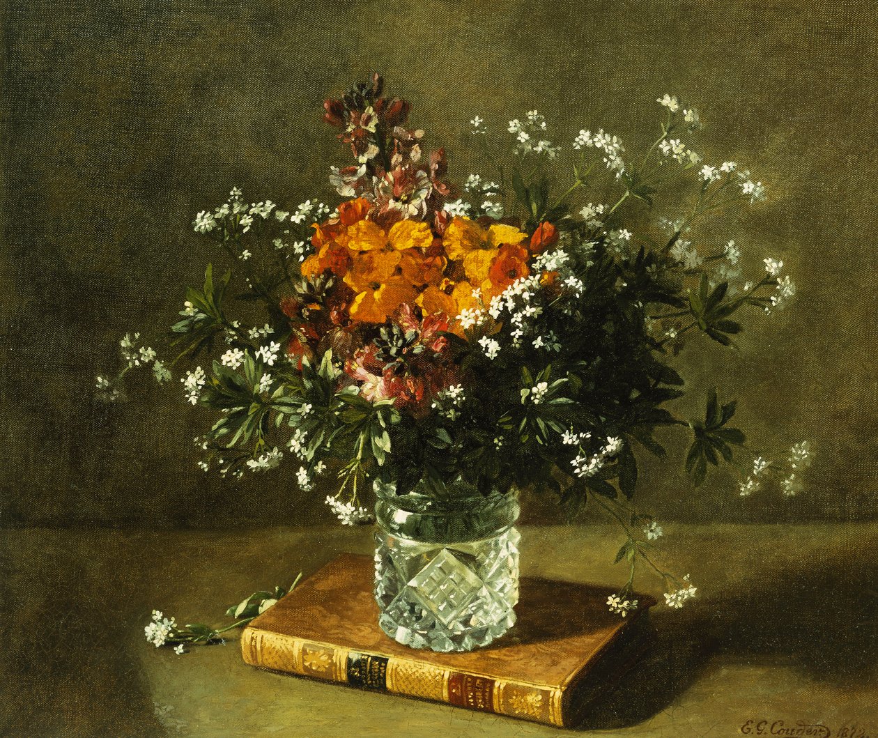 Ett blommigt stilleben, 1872 av Emile Gustave Couder