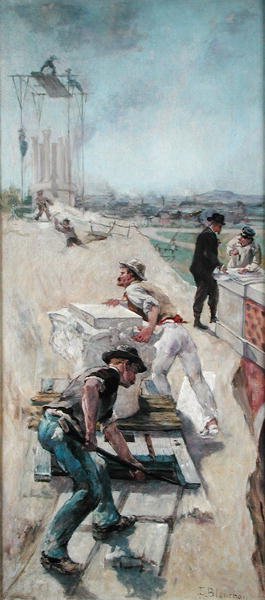 Arbetare som bygger Hotel de Ville, Paris av Emile Henri Blanchon