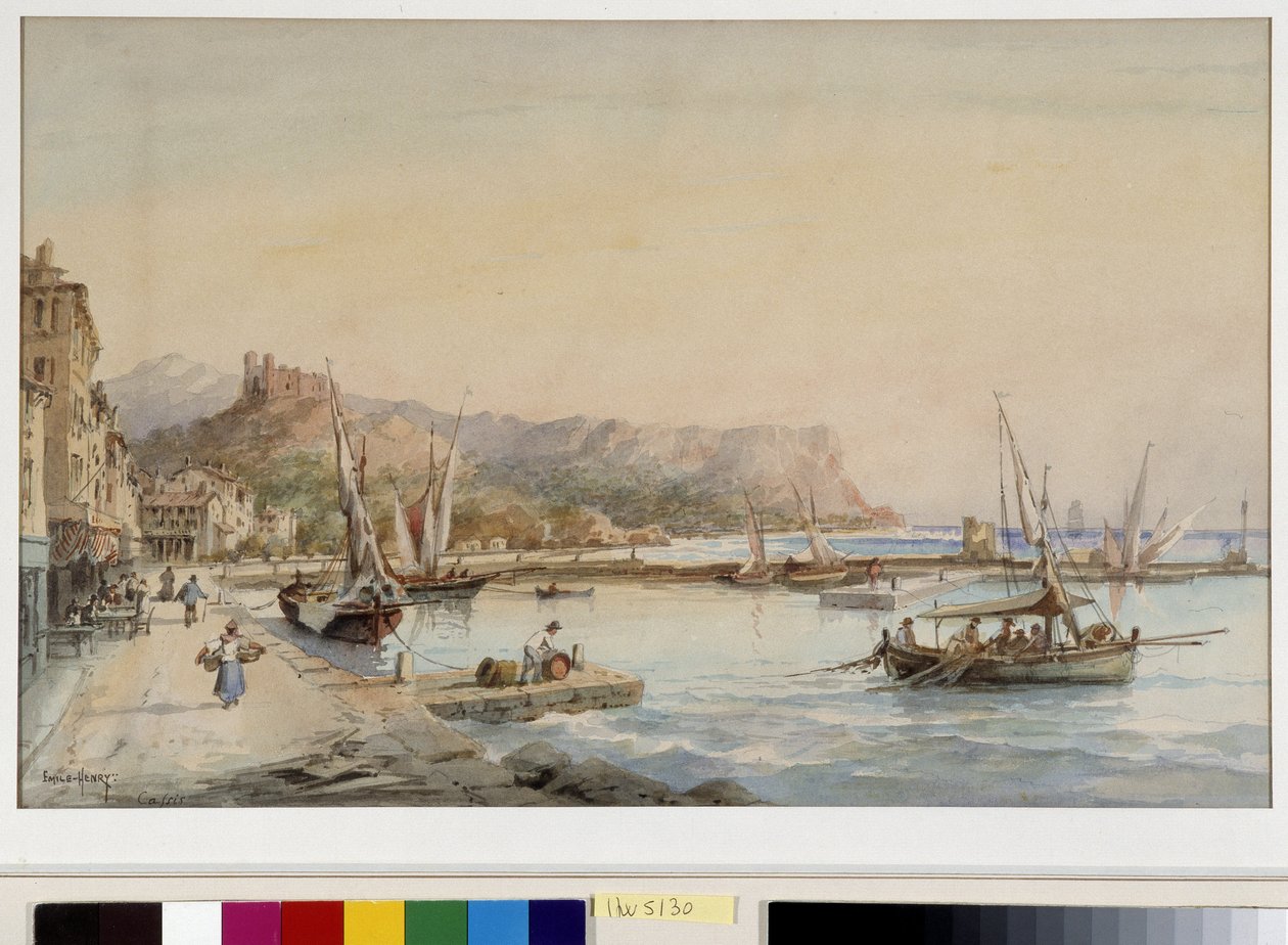 Utsikt över hamnen i Cassis Akvarell av Emile Henry (1822-1920) Fondation regards de Provence, Marseille av Emile Henry