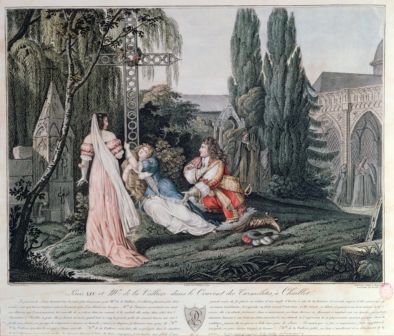 Ludvig XIV i jakten på Louise de la Valliere som hade tagit sin tillflykt efter ett gräl 1662 med kungen vid karmelitklostret i Chaillot av Emile Jean Horace Vernet