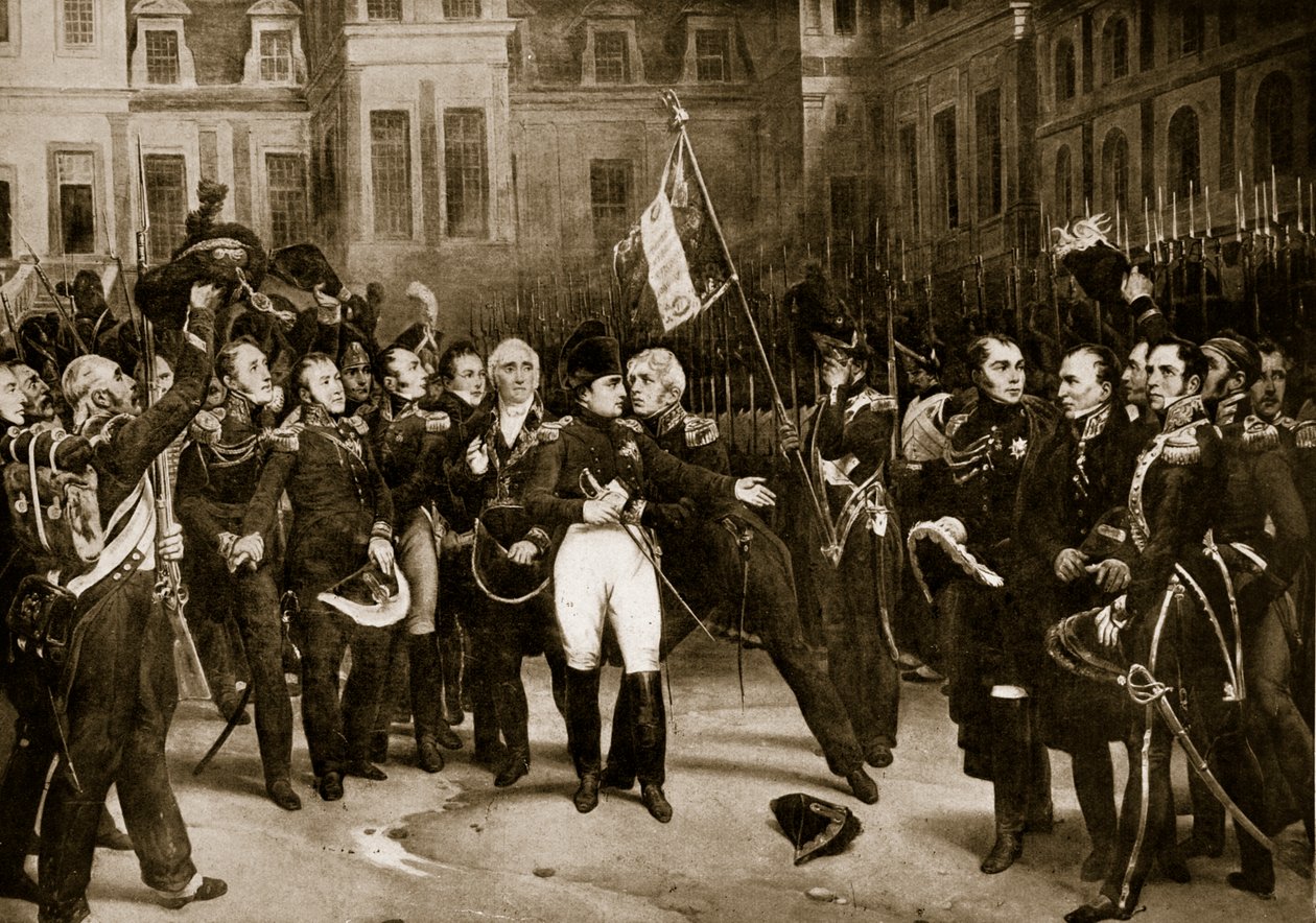 Napoleons avsked till sina generaler vid Fontainbleau, 1814, illustration från "Hutchinson