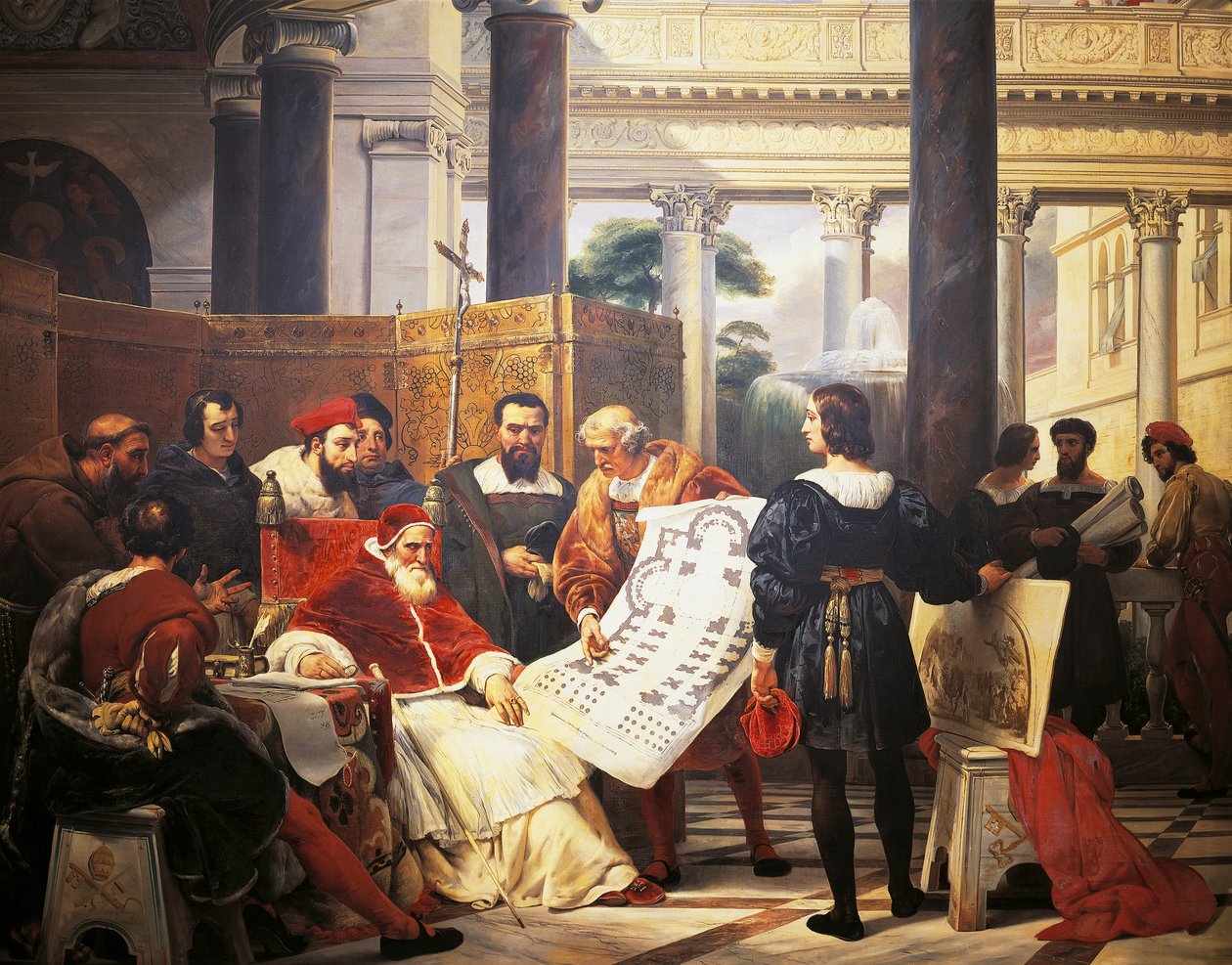 Påven Julius II beordrar Bramante Michelangelo & Raphael att bygga Vatikanen och Peterskyrkan av Emile Jean Horace Vernet