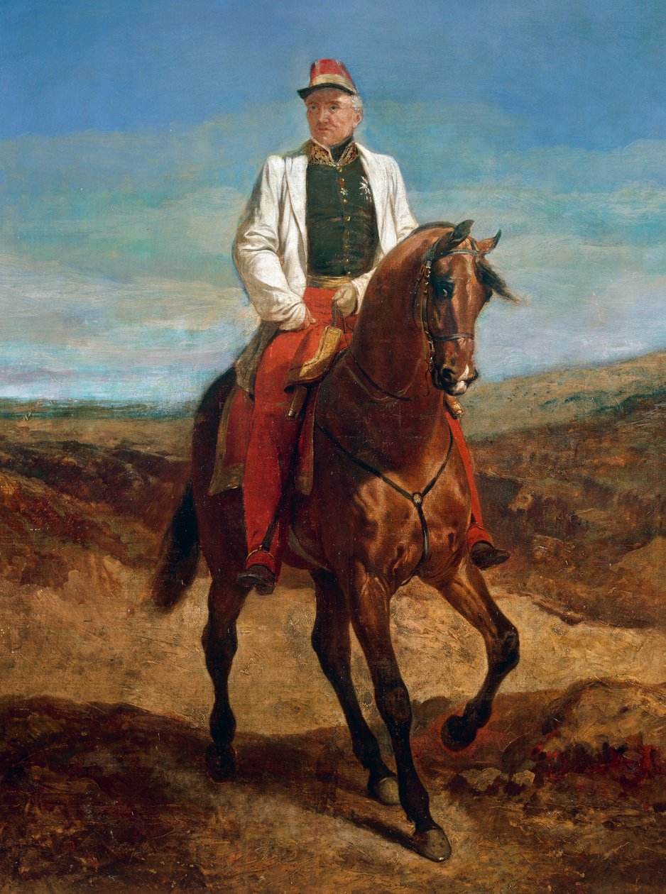 Ryttarporträtt av Thomas Robert Bugeaud de la Piconnerie (1784-1849), hertig av Isly 1844, marskalk av Frankrike 1843, generalguvernör i Algeriet. av Emile Jean Horace Vernet