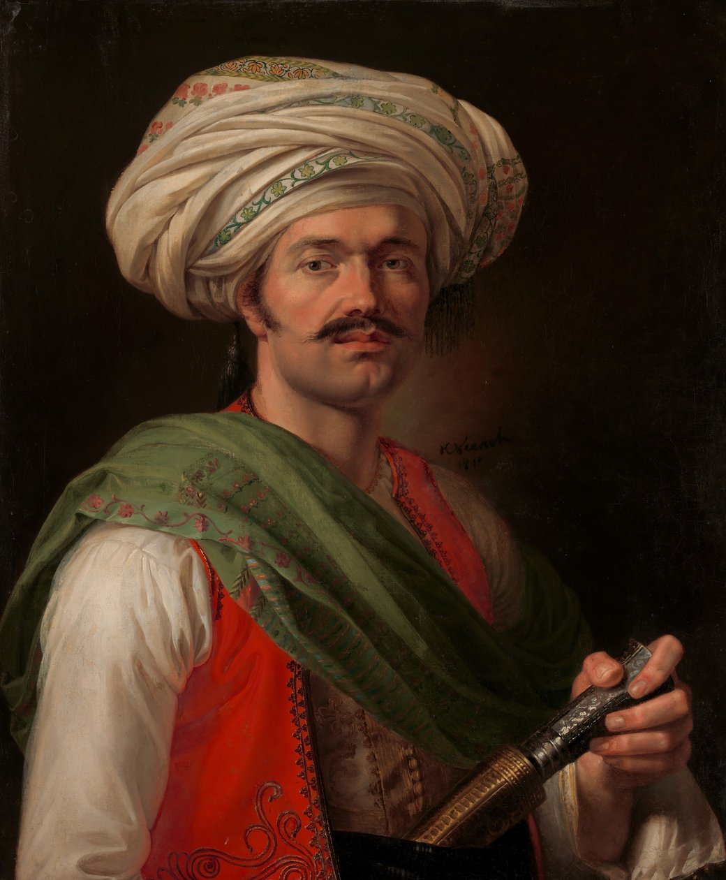 Porträtt av en mameluk, sägs vara Roustam Raza ca. 1781-1845, 1810. av Emile Jean Horace Vernet