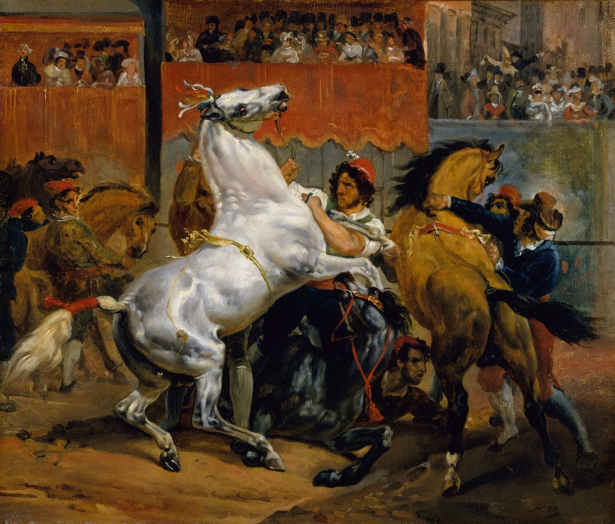 Starten på loppet för de ryttarelösa hästarna av Emile Jean Horace Vernet