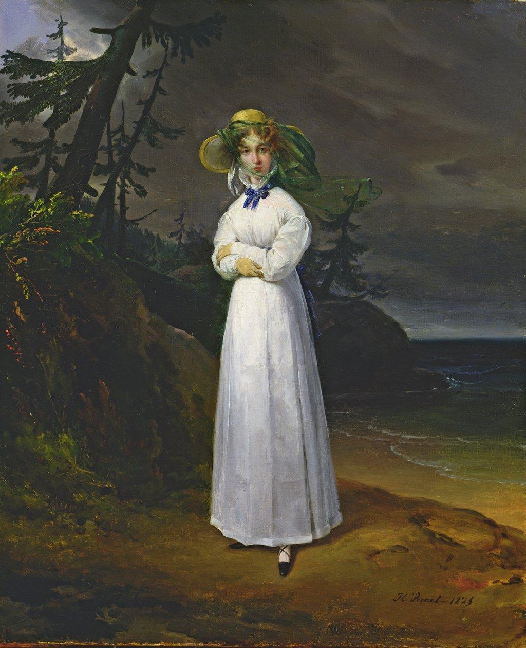 Ung flicka i ett romantiskt landskap, 1825 av Emile Jean Horace Vernet
