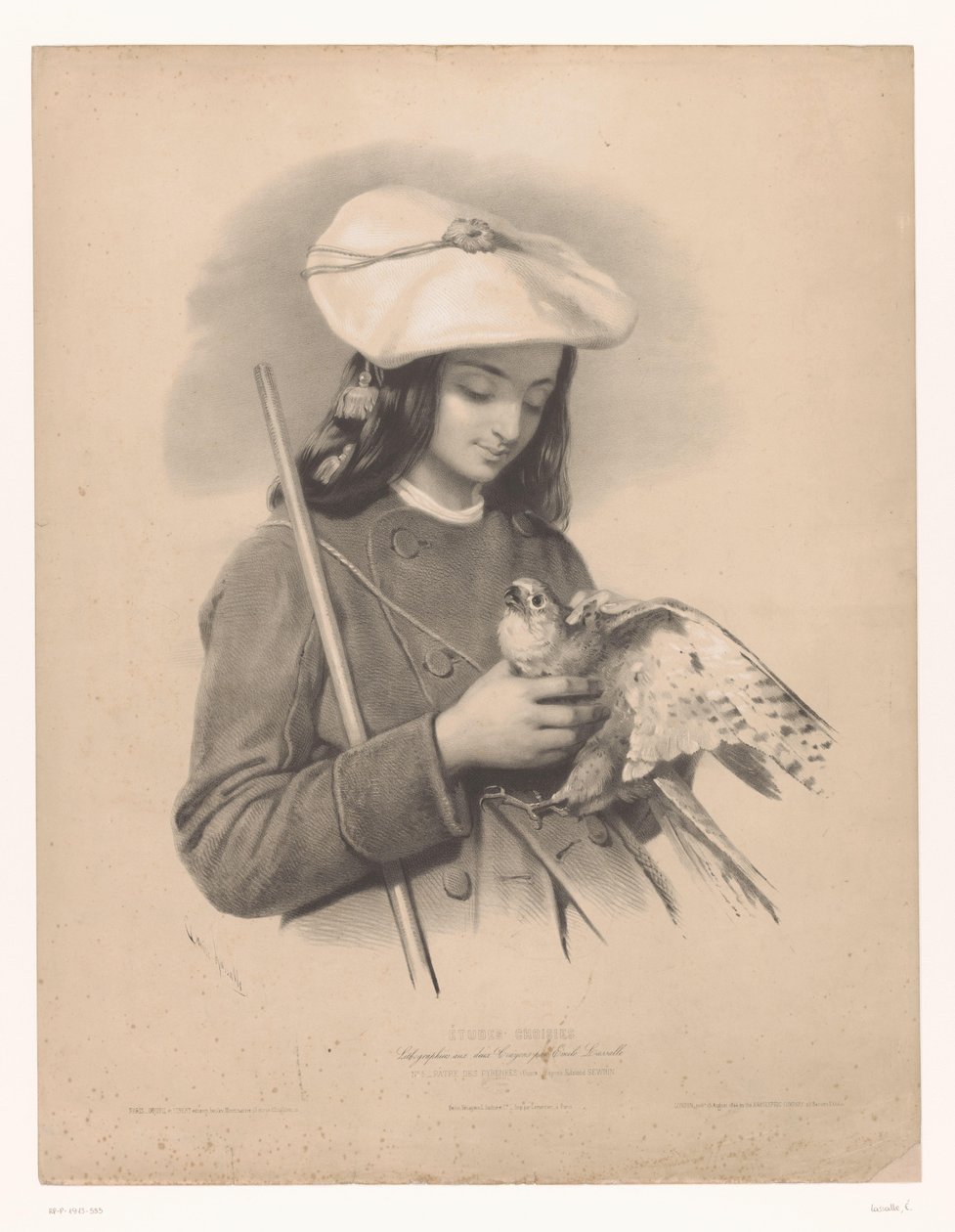 Herde från Pyrenéerna med en falk i händerna Pâtre des Pyrenees (Ossun) (titel på objekt) Studier av utvalda artister (serietitel) Etudes choisies (serietitel på objekt) av Emile Lassalle