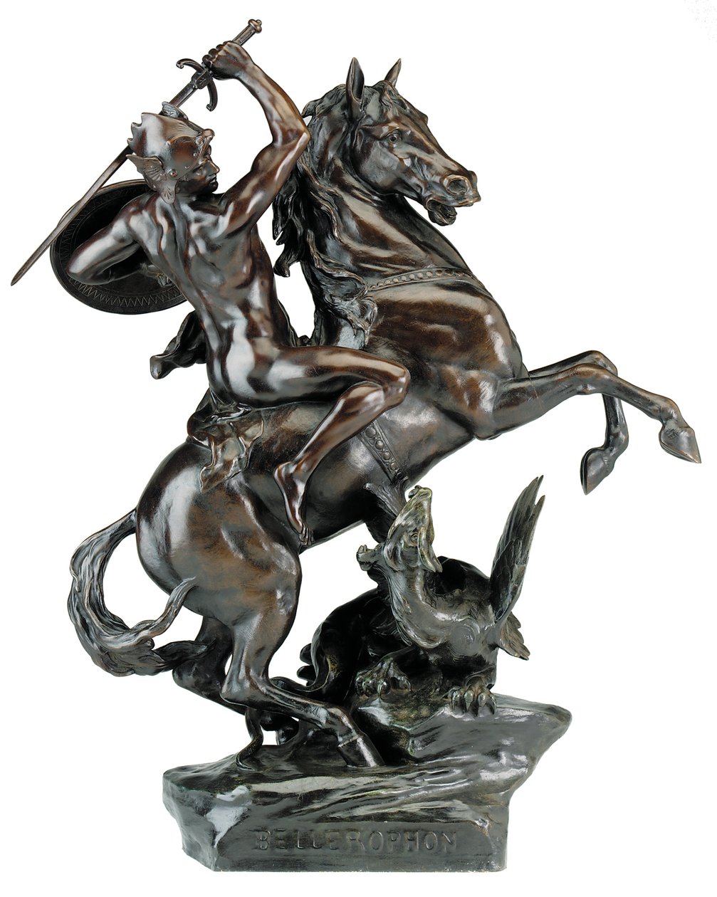 Bellerophon dödar Chimaera (brons) av Emile Louis (after) Picault