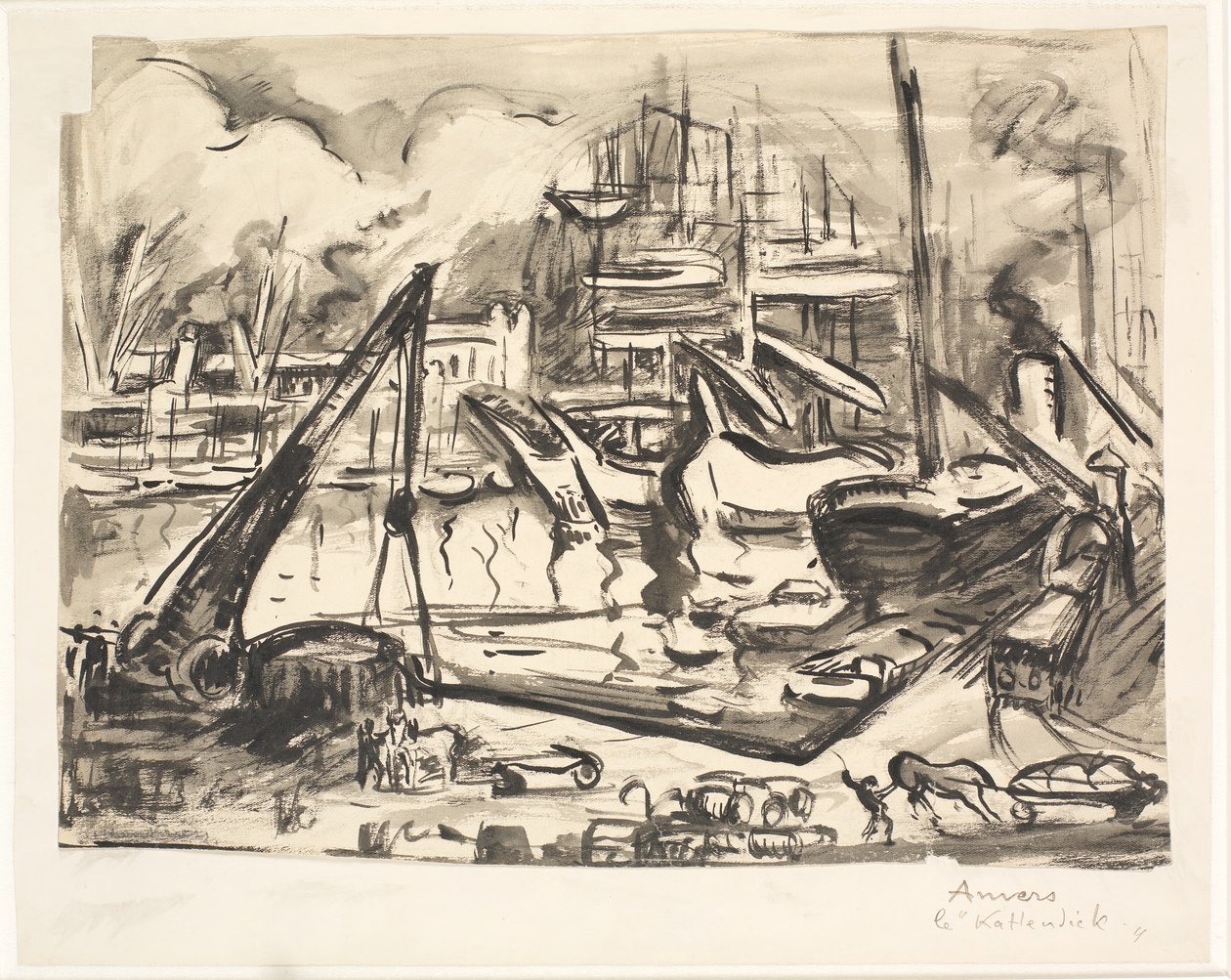 Hamnbassängen Kattendick i Antwerpen. av Emile Othon Friesz