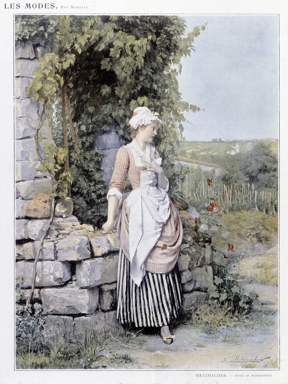 Ensamstående kvinna som väntar på sin tid (Rendez-vous) - sjuk. från Metzmacher, ca. 1900 av Emile Pierre Metzmacher