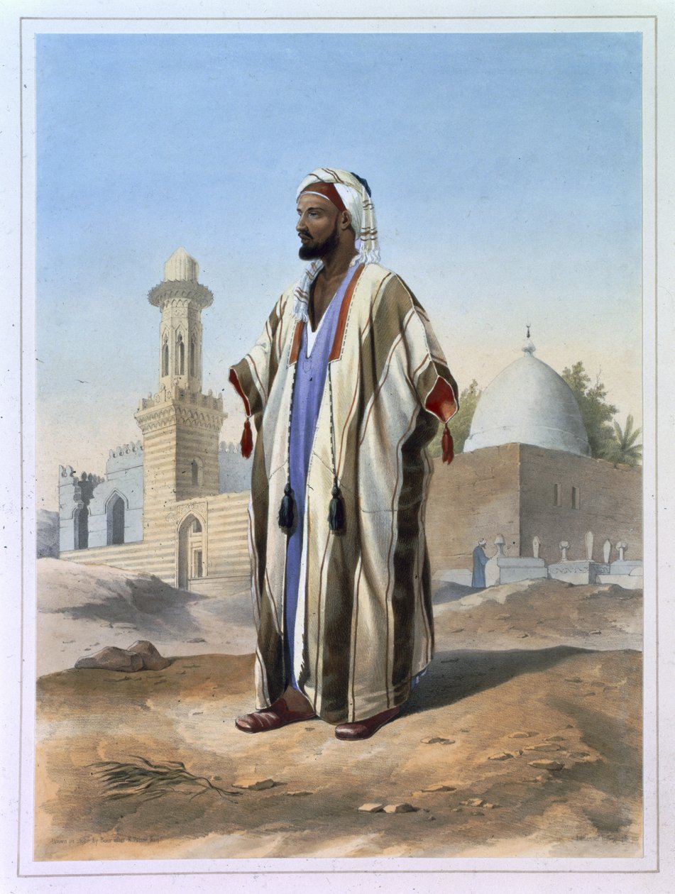 Fellah klädd i Haba, illustration från "Nilens dal", graverad av Charles Bour (1814-81), utgiven av Lemercier, 1848. av Emile Prisse d