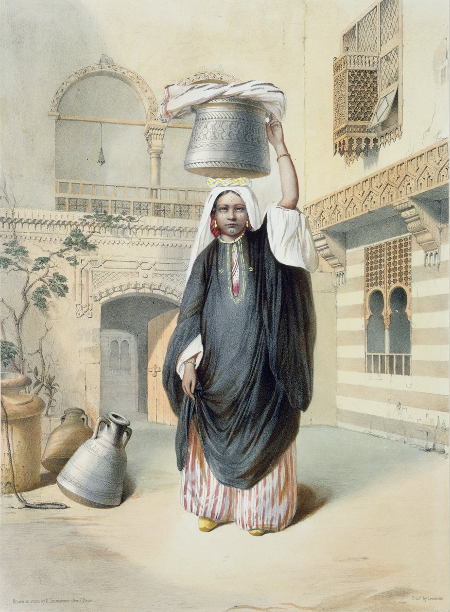 Ung arabisk flicka som återvänder från hamamet i Kairo, illustration från "Nildalen", graverad av puben Emile Desmaisons (1812-80). av Lemercier, 1848 av Emile Prisse d