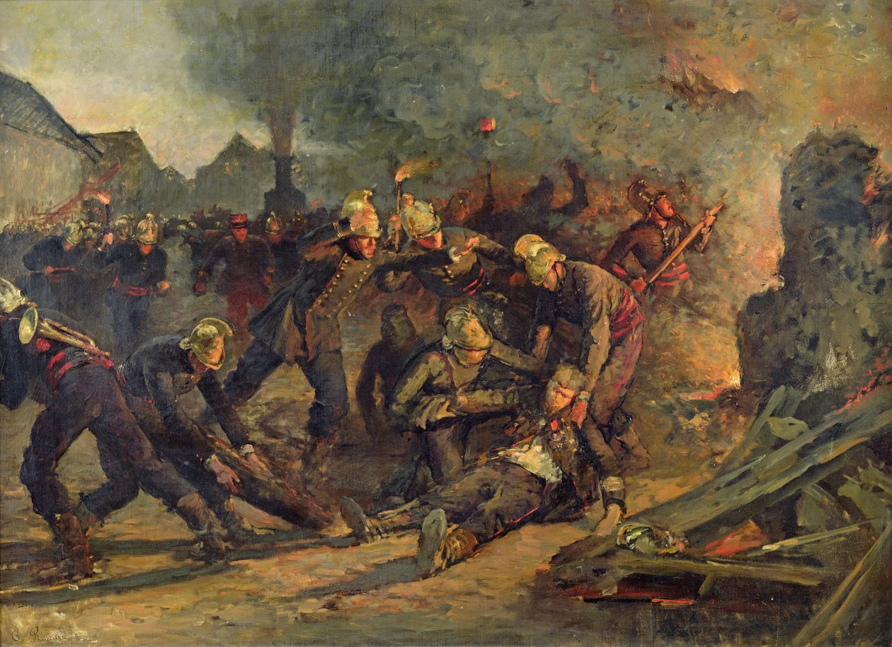 Överstelöjtnant Froidevaux (1850-87) från Paris brandkårs död, 1887 av Emile Renard