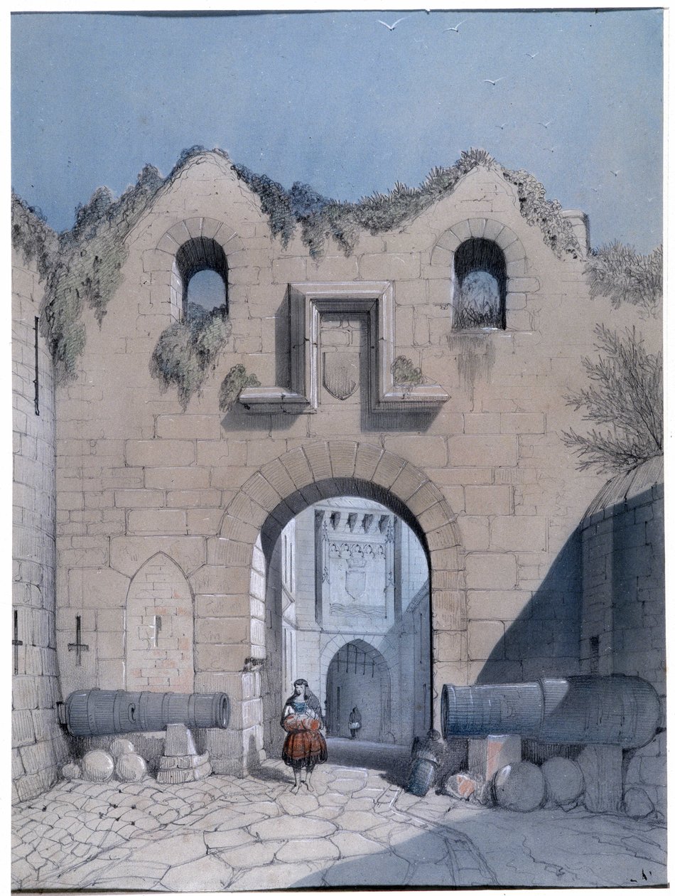Utsikt över boulevardporten. Mont Saint Michel. Teckning av Emile Sagot Musee Municipal d