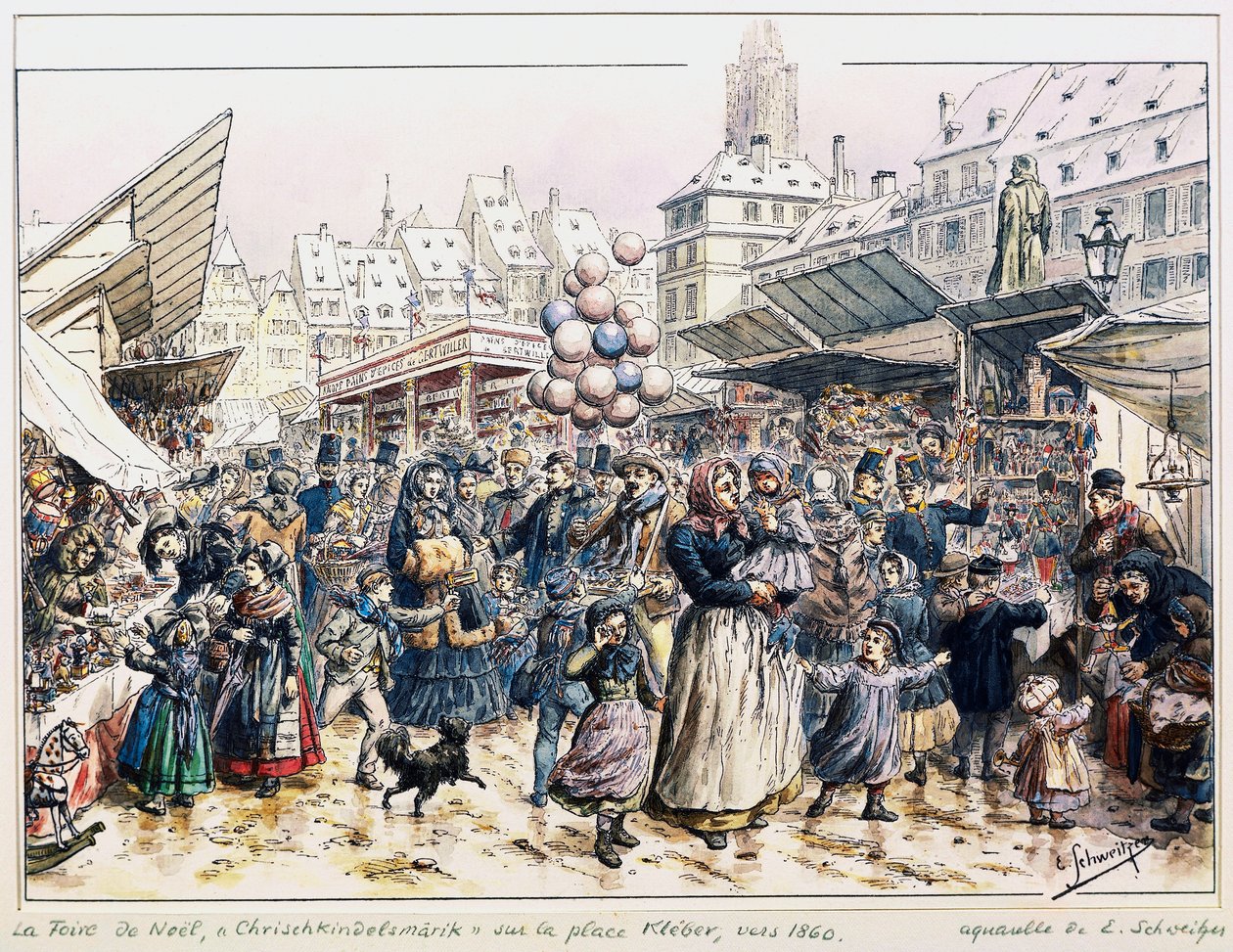 Julmarknad på Place Kleber i Strasbourg av Emile Schweitzer
