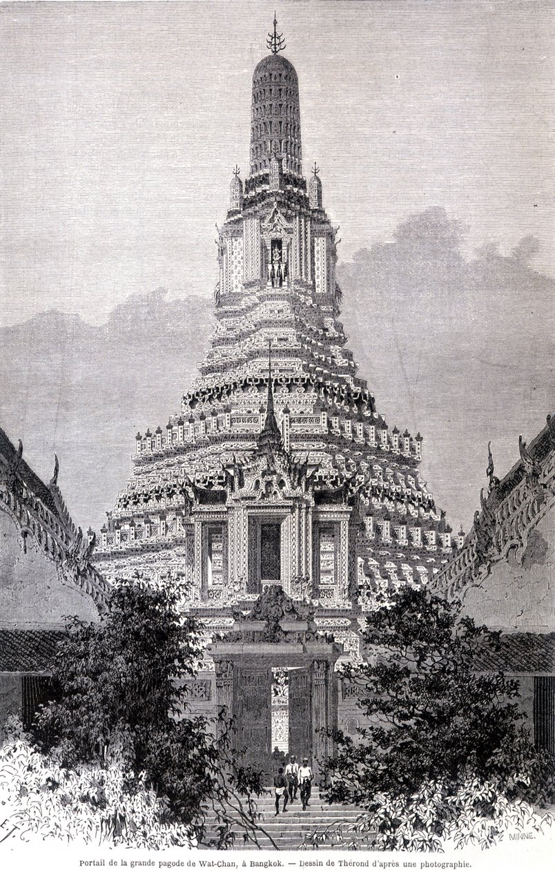Portal av den stora Wat-Chan-pagoden, Bangkok. Teckning av Thérond. av Emile Theodore Therond