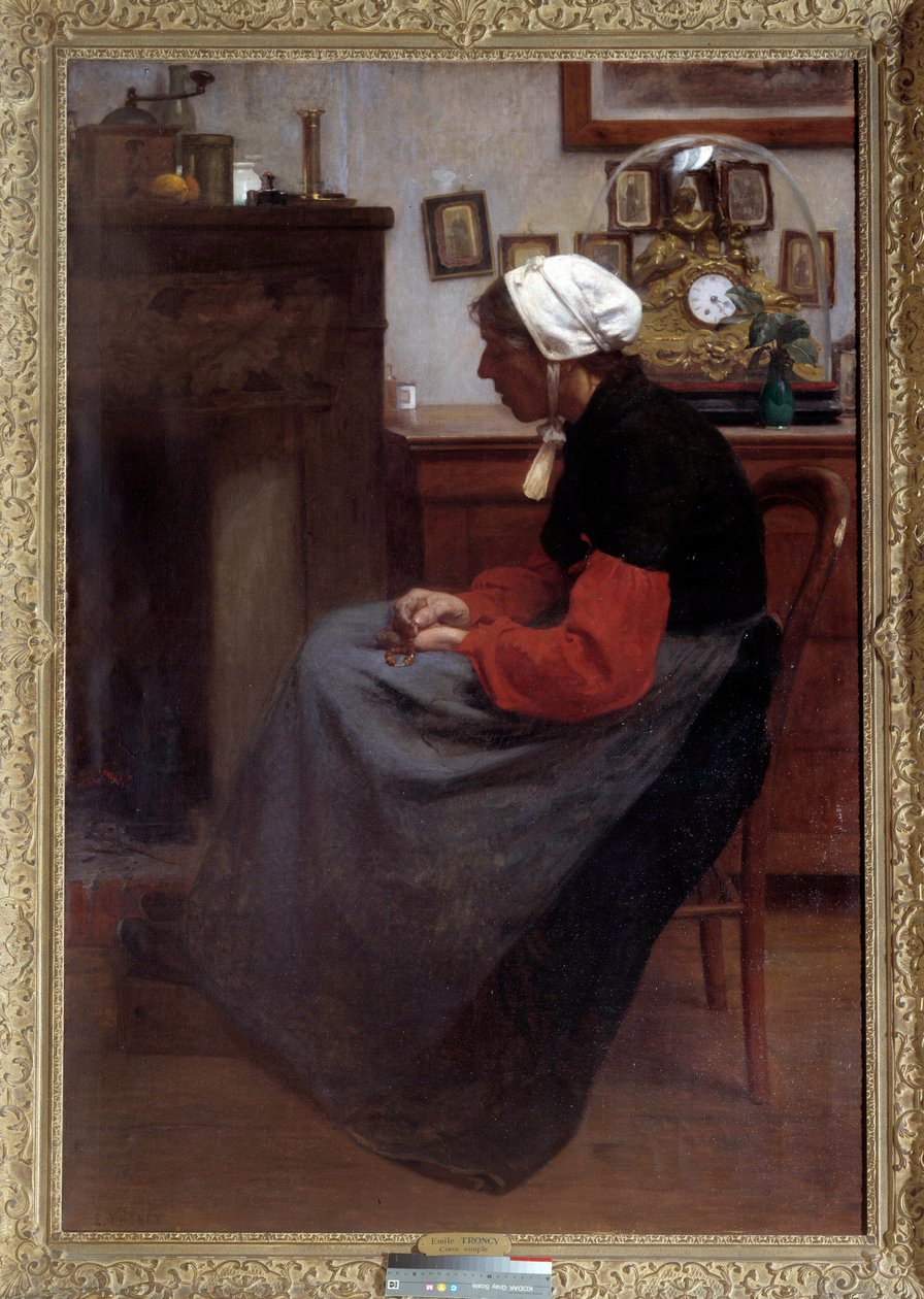 Enkelt hjärta En gammal bonde som sover på en stol i en rustik interiör. Målning av Emile Troncy (1859-1943). Paris, Palais du Luxembourg DR av Emile Troncy