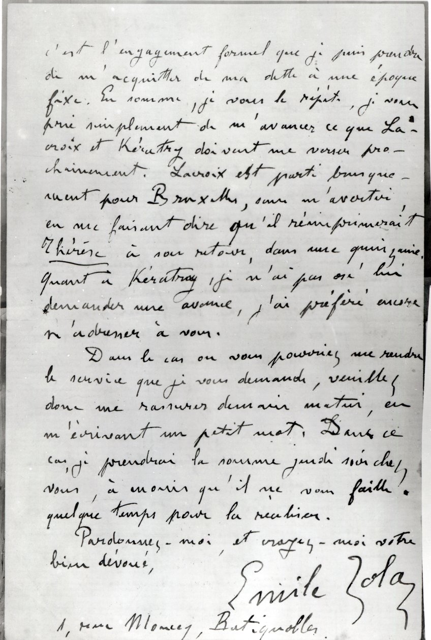 Brev från Zola till Edouard Manet (1832-83) 1868 (penna och bläck på papper) av Emile Zola