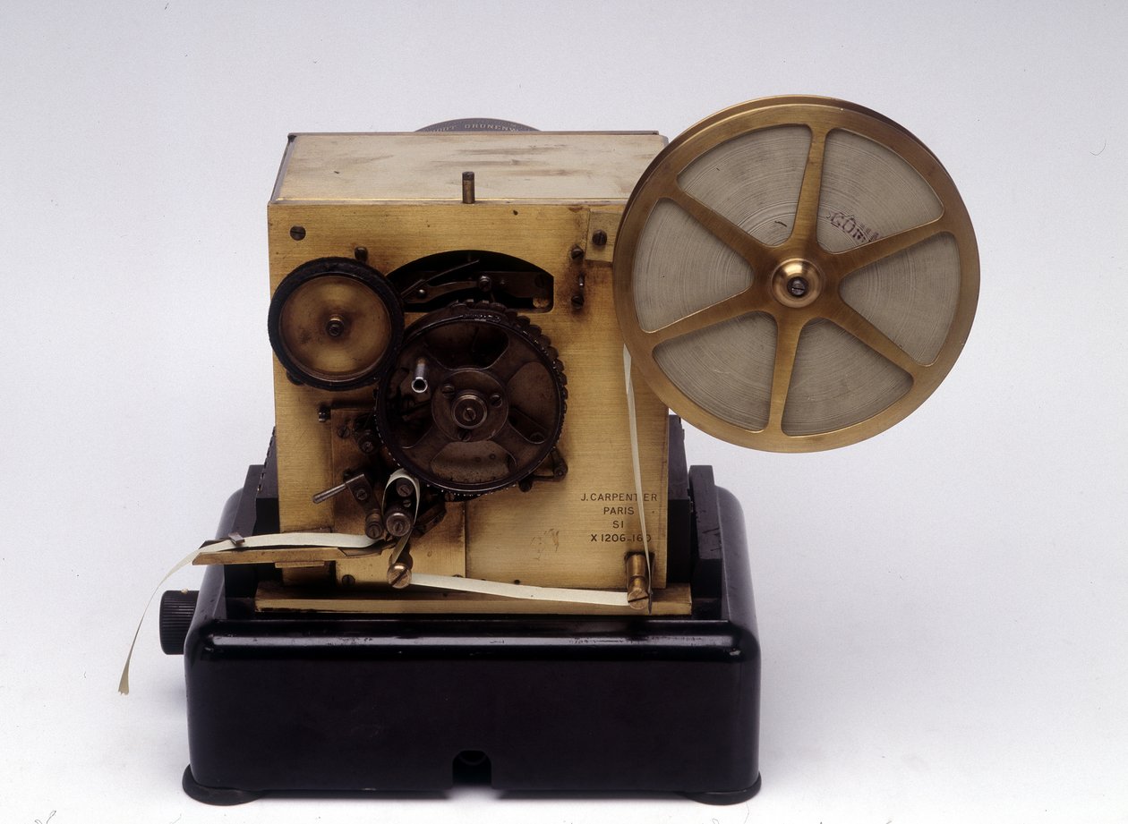 Baudot system telegrafskrivare, patenterad 1874 (blandade media) av Emile and Carpentier Jules Baudot