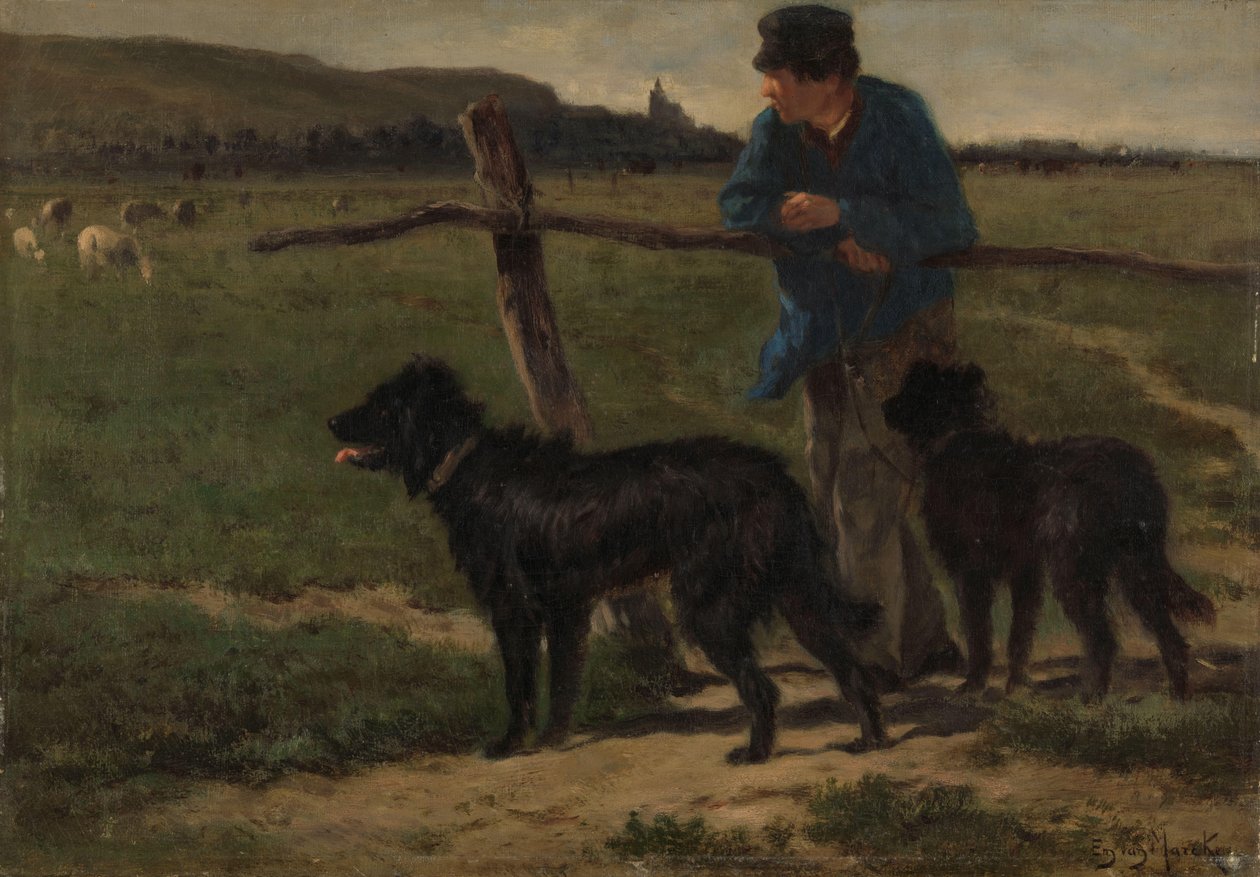 Bonde med hundar av Emile van Marcke de Lummen