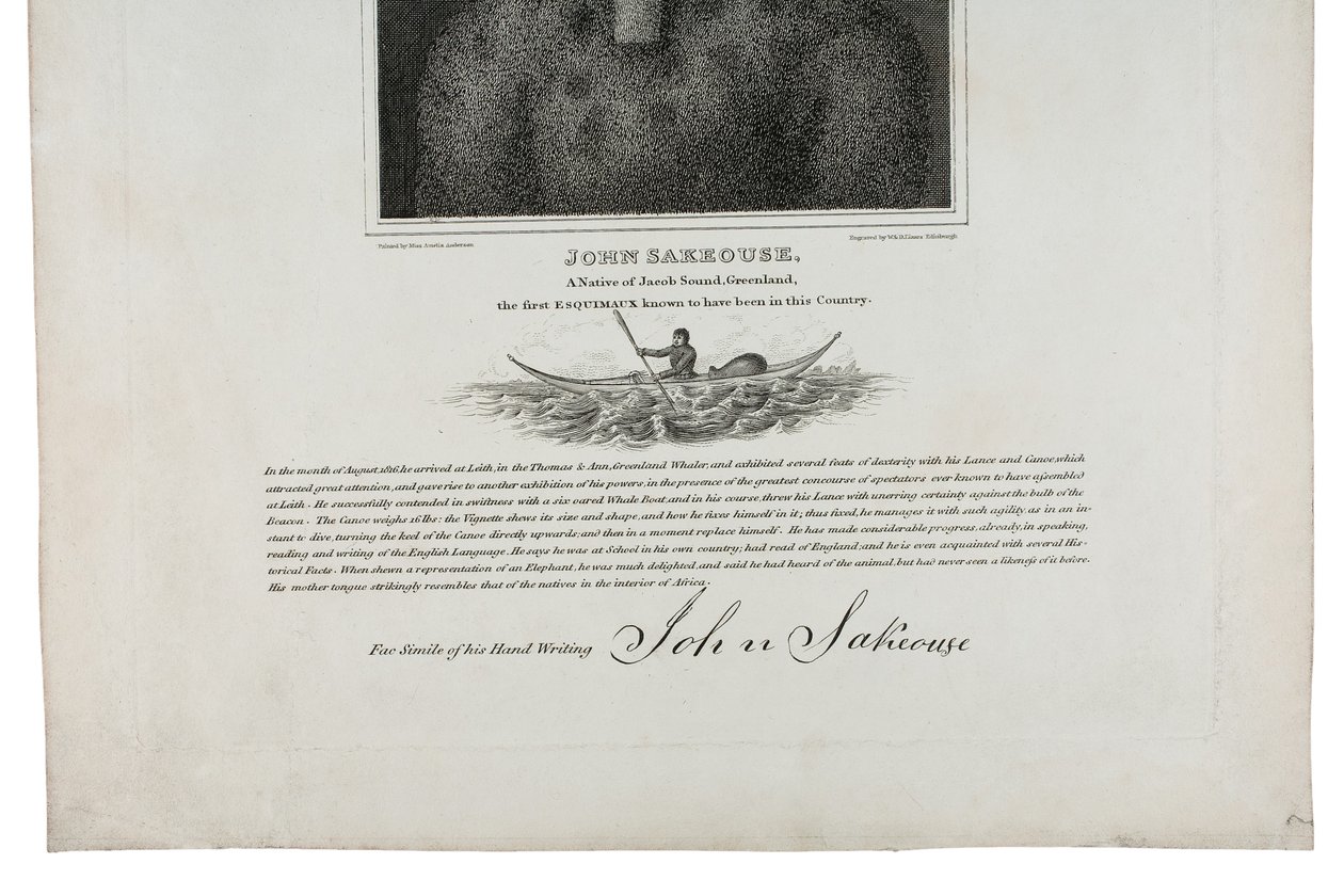 John Sakeouse, infödd i Jacob Sound, Grönland, den första Esquimaux som man vet hade varit i detta land, 1816 av Emilia Anderson