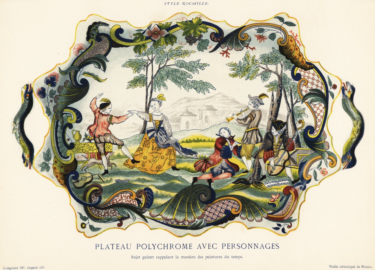 Tallrik med figurer i stenstil, Rouen. ,1870 (kromolitografi) av Emilie Pottier