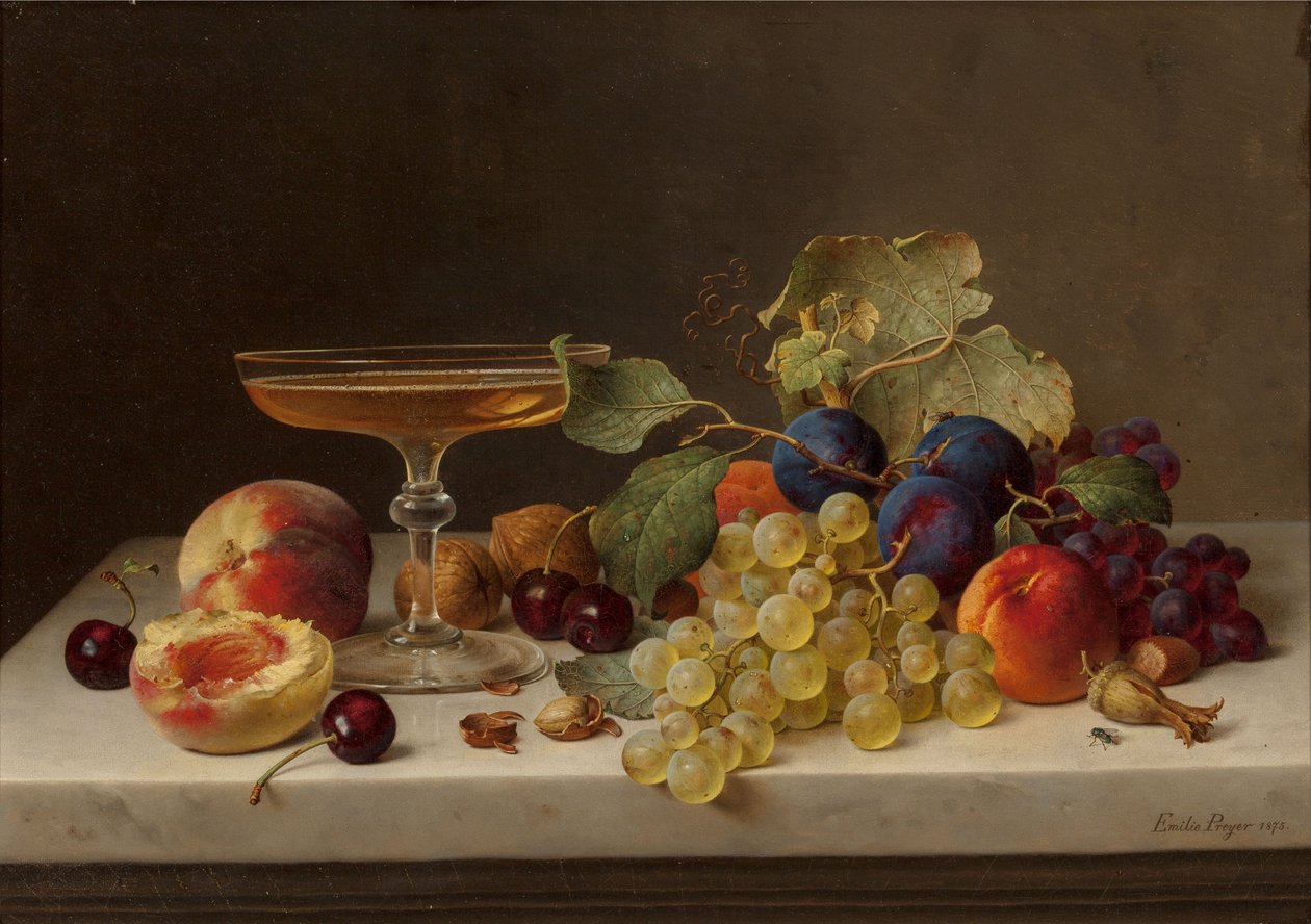 Stilleben med sommarfrukter och champagne, 1875. av Emilie Preyer