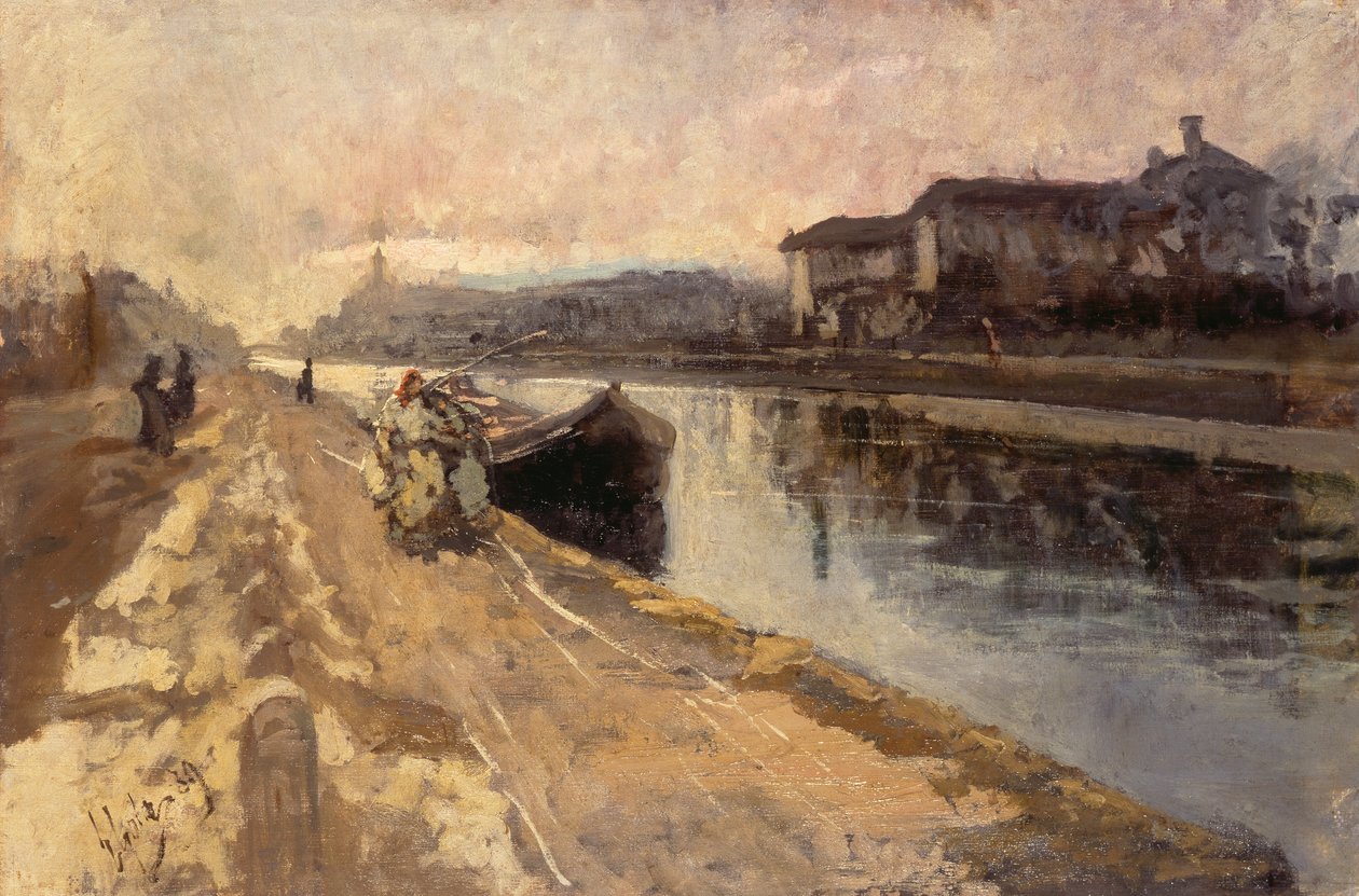 Allmoge längs Naviglio-kanalen av Emilio Gola