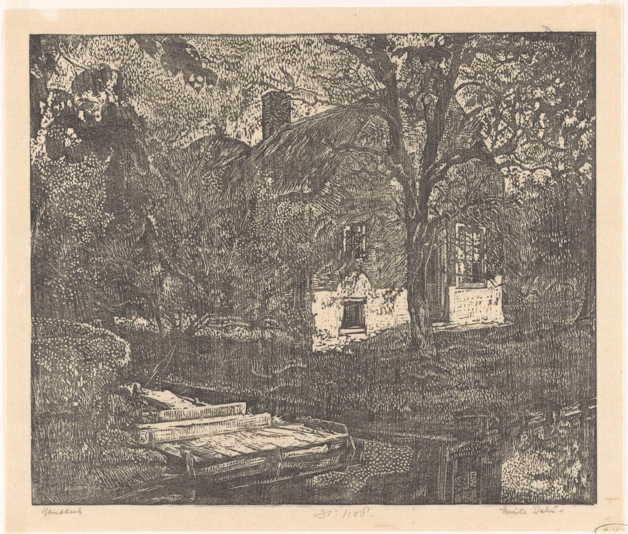 Gård på vattnet av Emilius Wilhelmus Dehé (signed by artist)