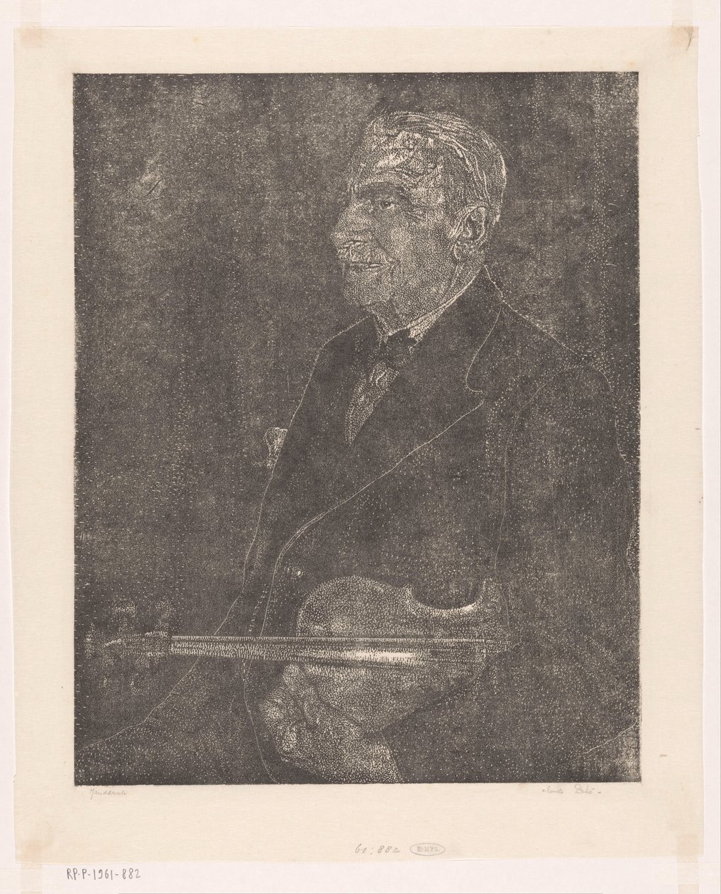 Porträtt av konstnärens far med fiol av Emilius Wilhelmus Dehé (signed by artist)