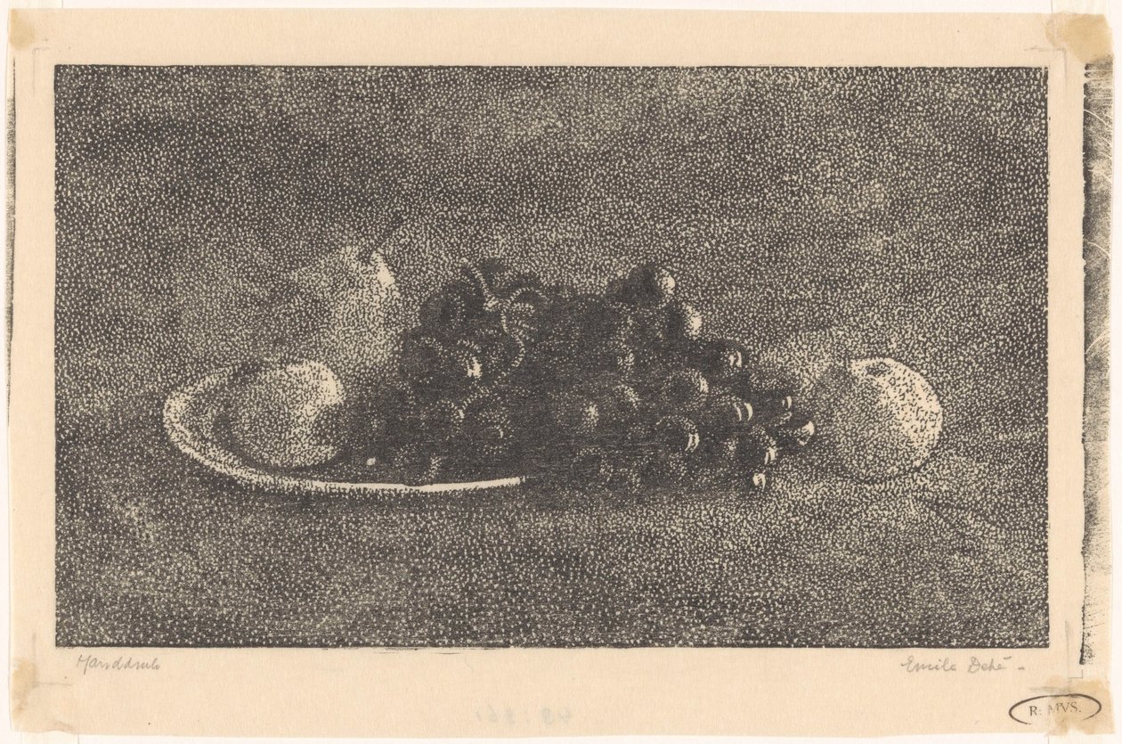 Skål med vindruvor och andra frukter av Emilius Wilhelmus Dehé (signed by artist)