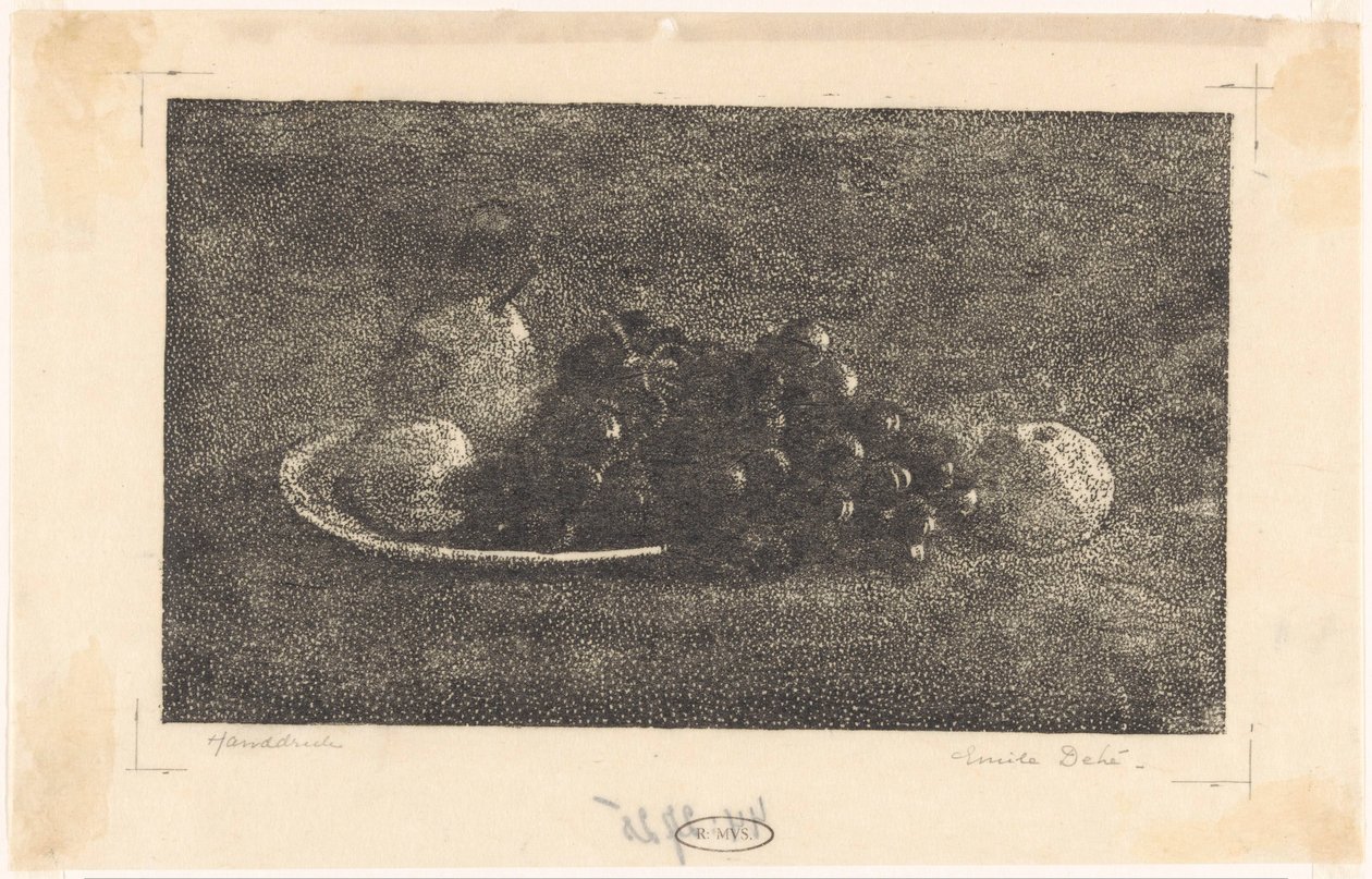 Skål med vindruvor och andra frukter av Emilius Wilhelmus Dehé (signed by artist)