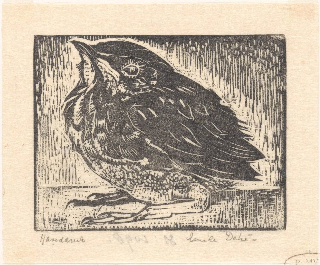 fågelunge av Emilius Wilhelmus Dehé (signed by artist)