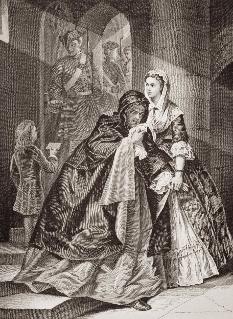 The Escape of Lord Nithsdale from the Tower, 1716, från `Illustrations of English and Scottish History