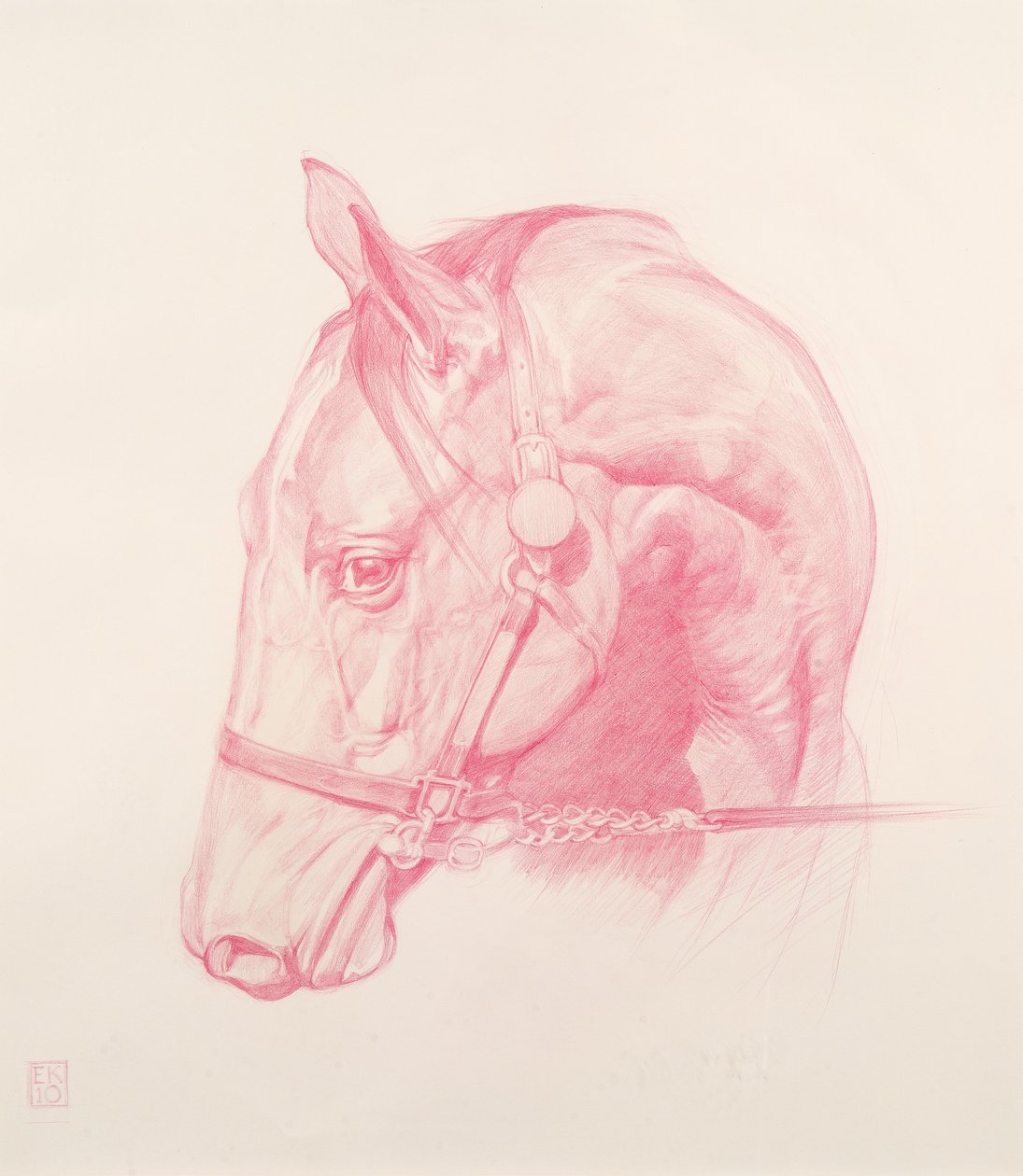 Porträtthuvud, 2010 (röd krita på papper) av Emma Kennaway