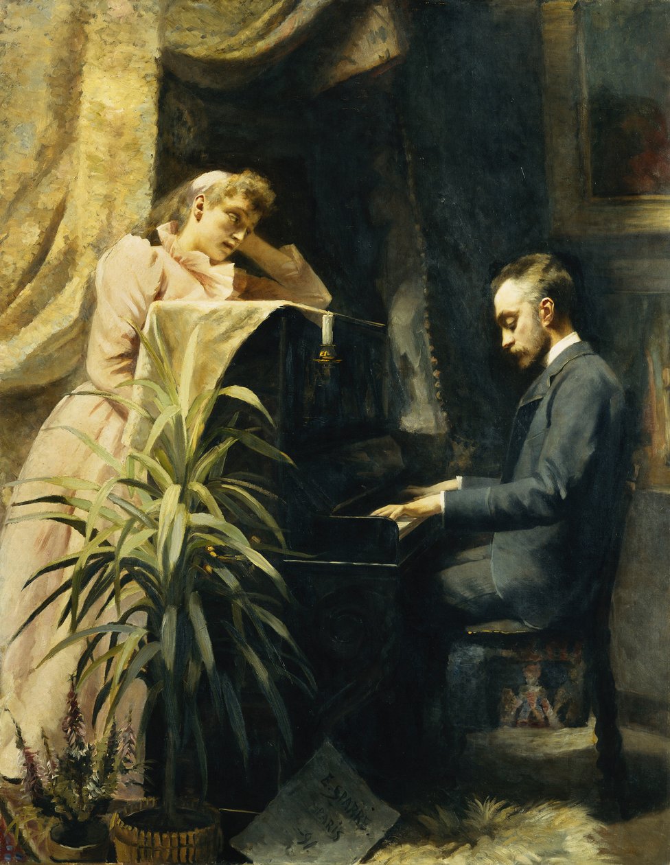 På pianot, 1891 av Emma Sparre