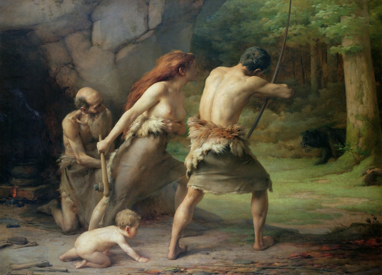 Förhistorisk man som jagar björnar, 1832 av Emmanuel Benner